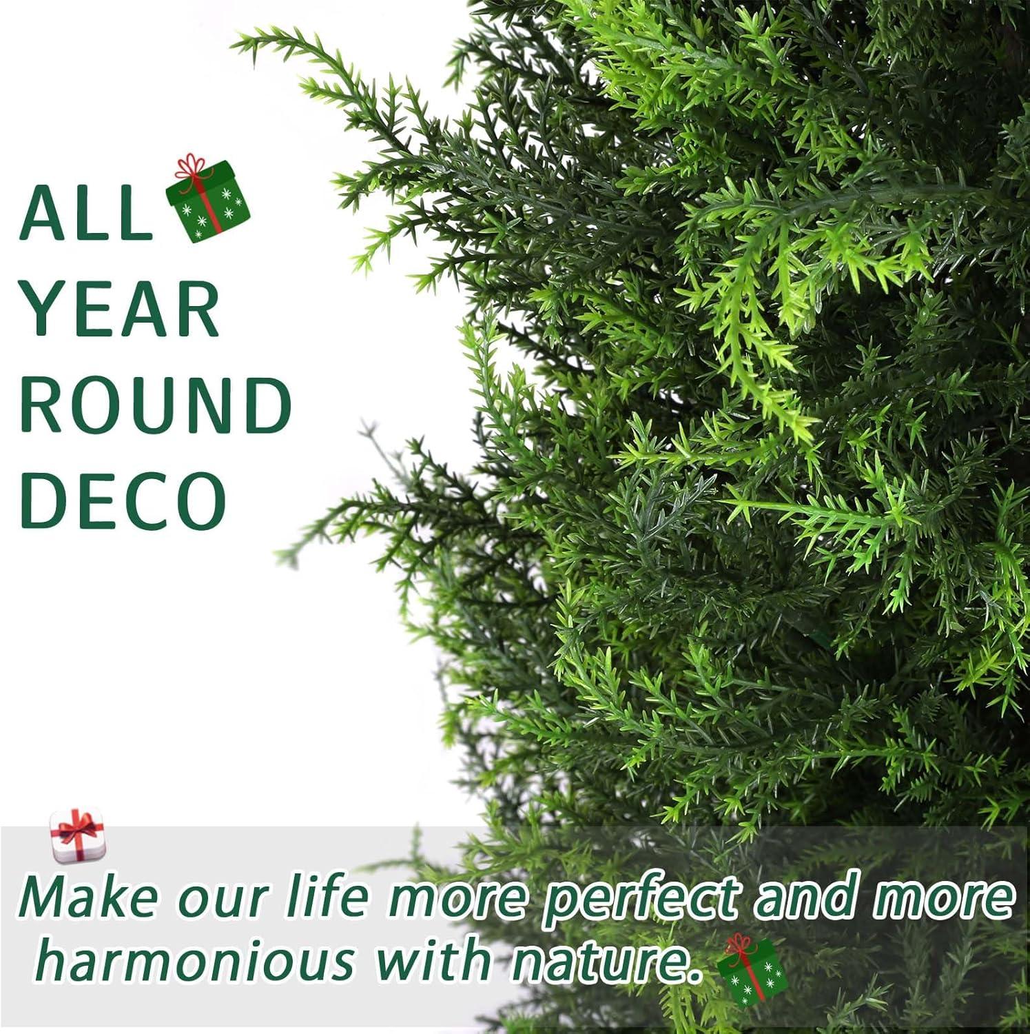 LINBONIO Artificial Cedar Tree 4 ft Artificial Topiary Trees Beautiful Realistic Faux Cedar Pines UV Protection for Longer Life 2Pack