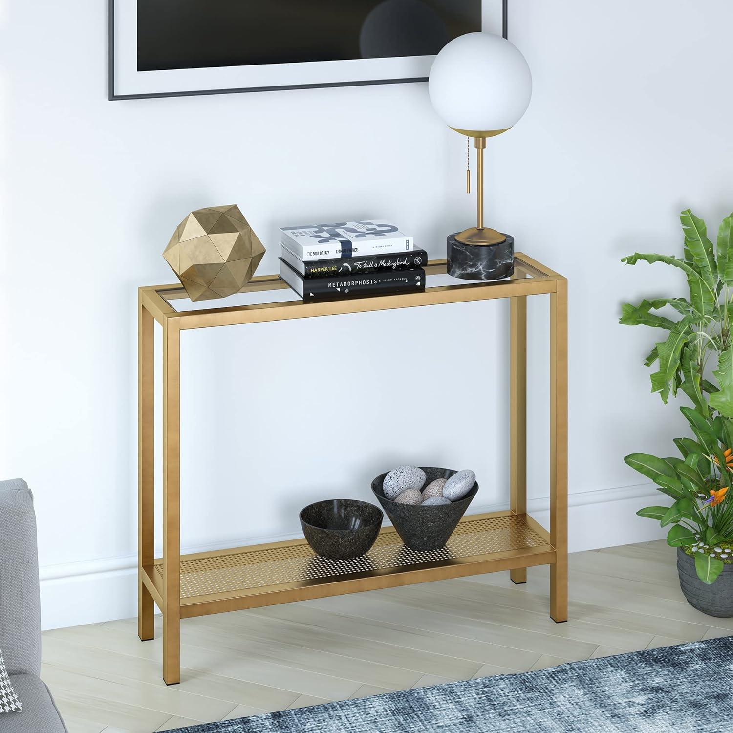 Evelyn&Zoe Rigan 36" Wide Rectangular Console Table, Brass