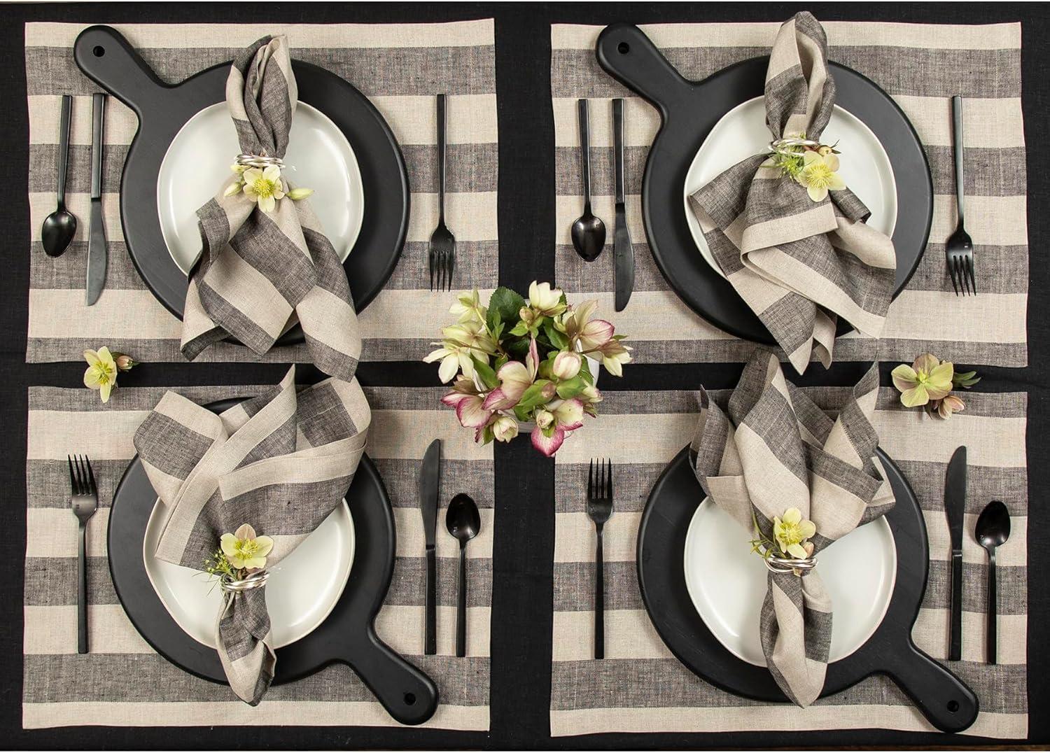 Solino Home Cabana Stripe - 100% Pure Linen Placemats (Set of 4)