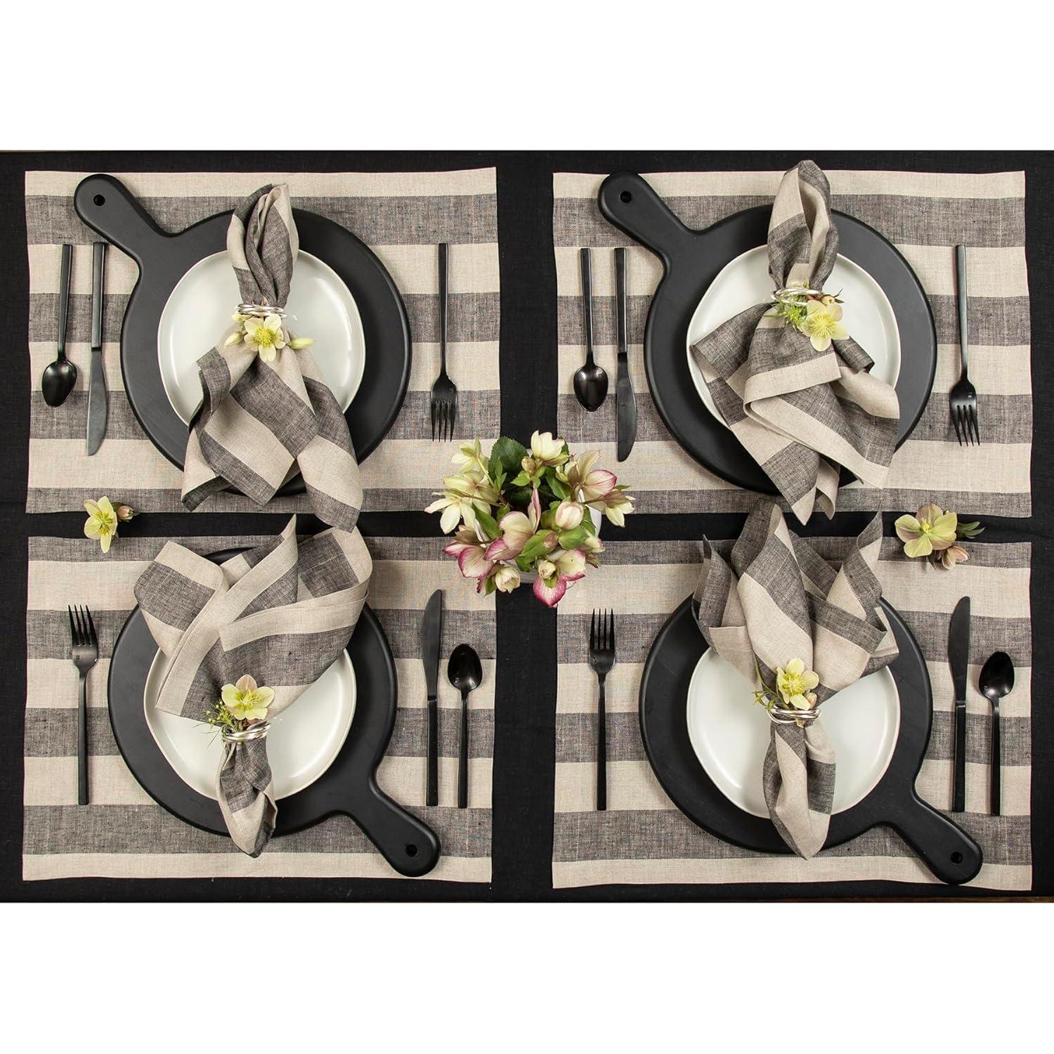 Solino Home Cabana Stripe - 100% Pure Linen Placemats (Set of 4)