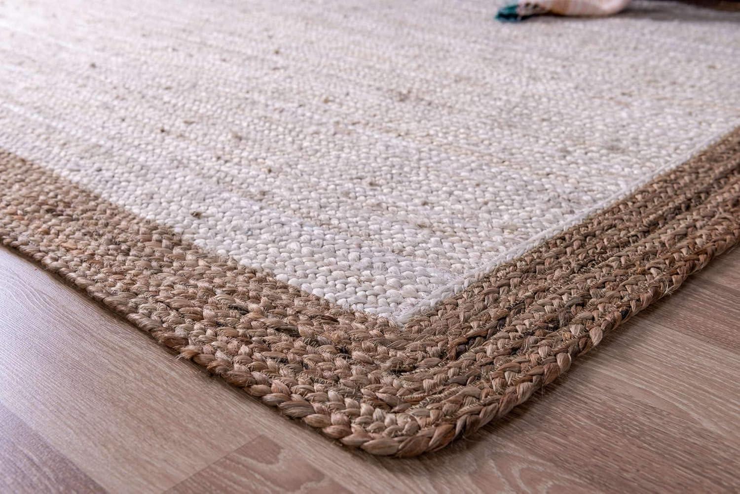 Unique Loom Goa Braided Jute Rug White/Natural 2' 7" x 6' 1" Runner Braided Border Coastal Perfect For Bathroom Hallway Mud Room Laundry Room