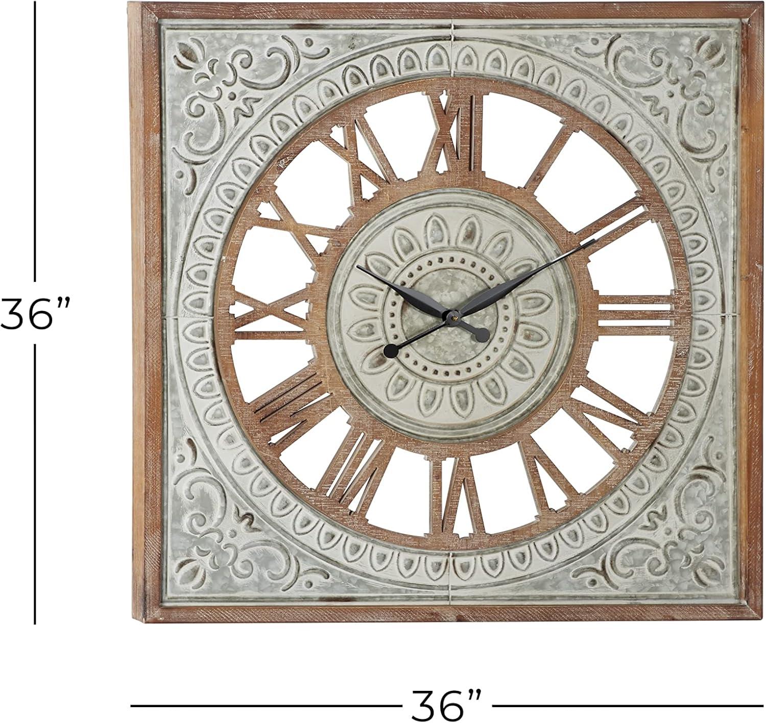 36" Brown and Gray Metal Scroll Farmhouse Wall Clock