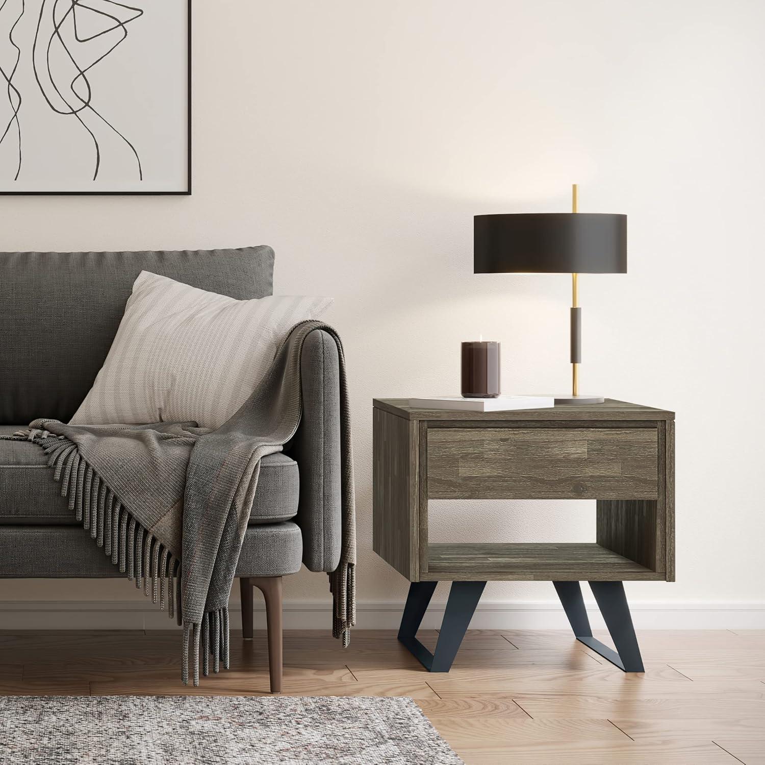 Lowry 22"W Solid Acacia Wood Square End Table with Storage Drawer