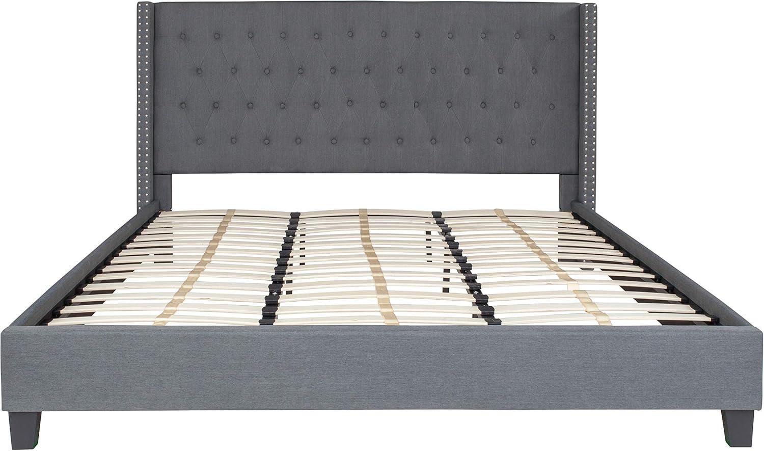 Riverdale Light Gray Tufted King Platform Bed with Nailhead Trim