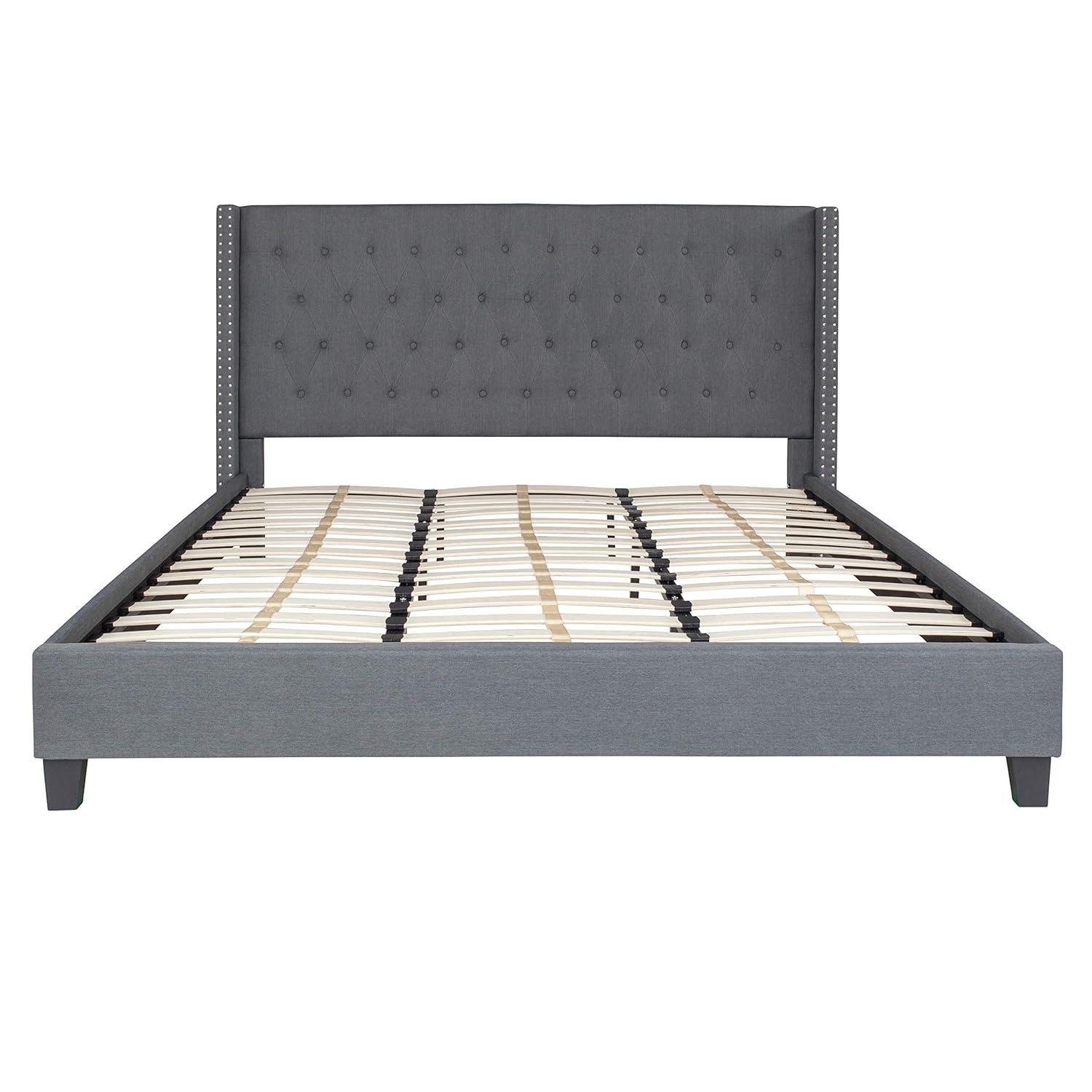 Riverdale Light Gray Tufted King Platform Bed with Nailhead Trim