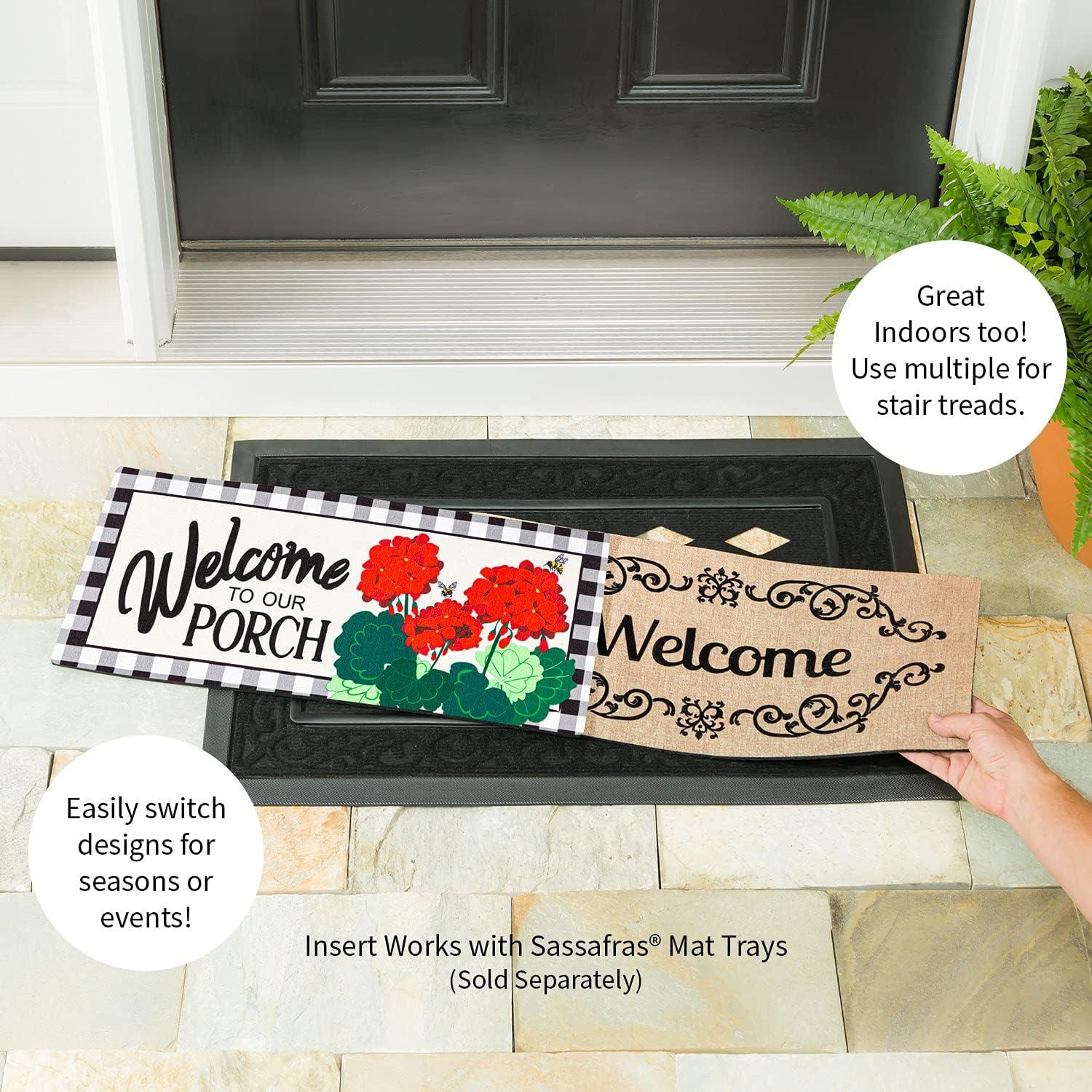 Welcome to Our Porch Geraniums Sassafras Switch 22 in. x 10 in. Non-Slip Outdoor Door Mat