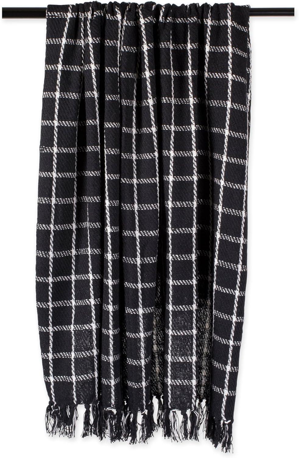 DII 50x60" Modern Cotton Checked Plaid Throw with Fringe in Black