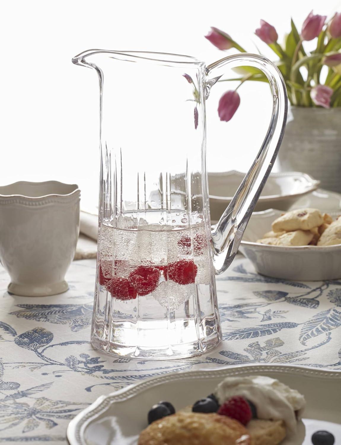 Clear Crystal Cut Embellished Glass Cylinder Pitcher