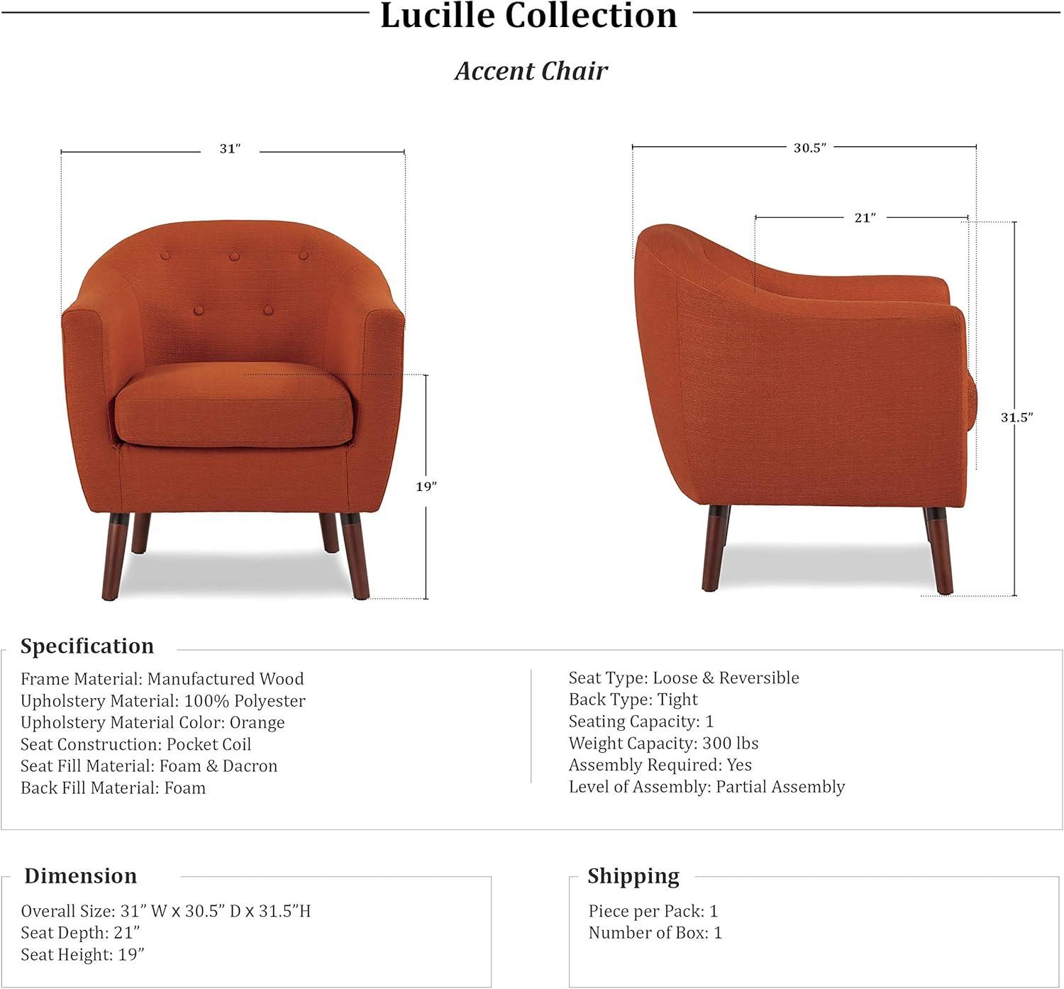 Homelegance Lucille Collection Living Room Home Barrel Accent Chair, Orange