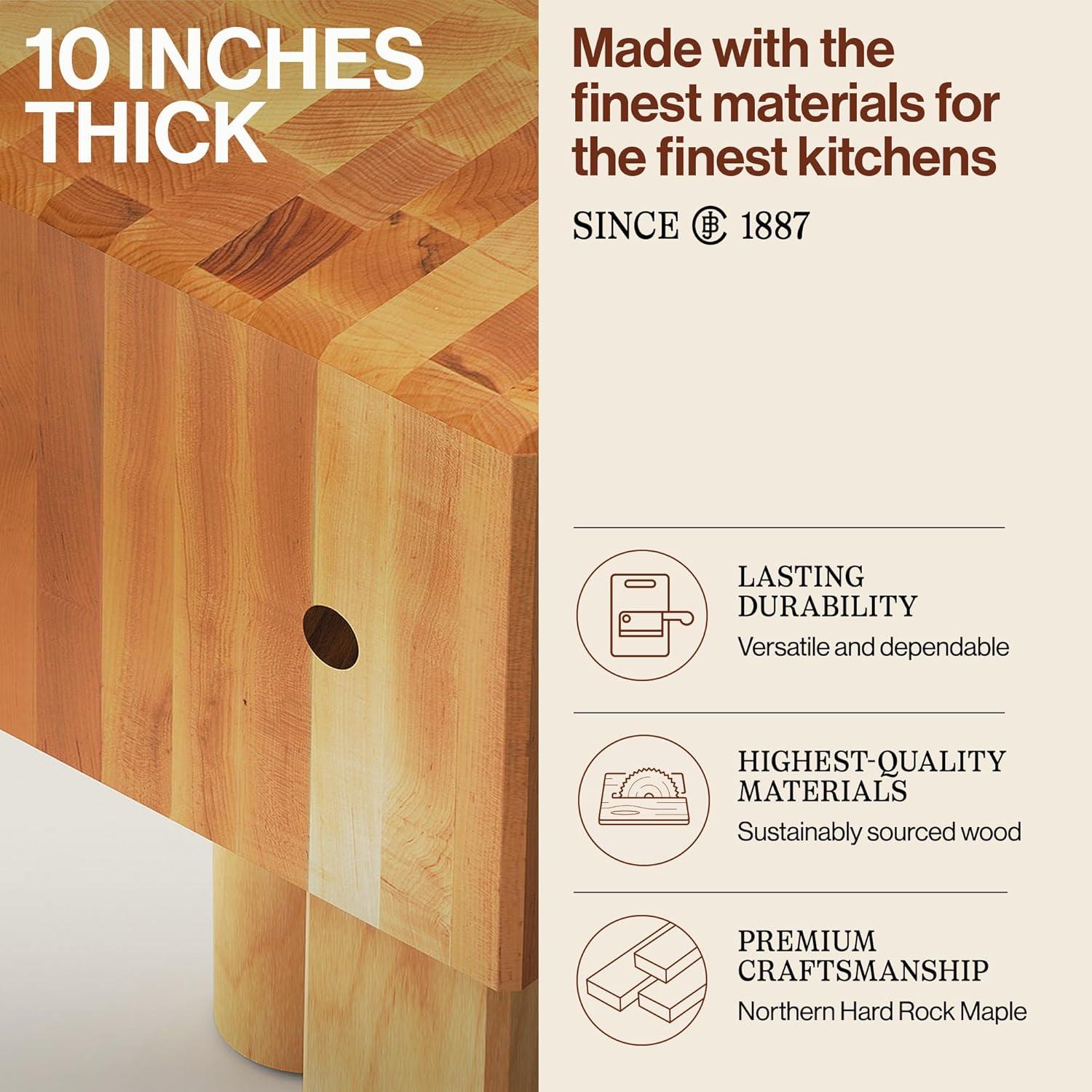 John Boos AB Series Square Wood Butcher Block Cutting Board Prep Table 10-Inch Thickness, 18" x 18" x 10", Maple