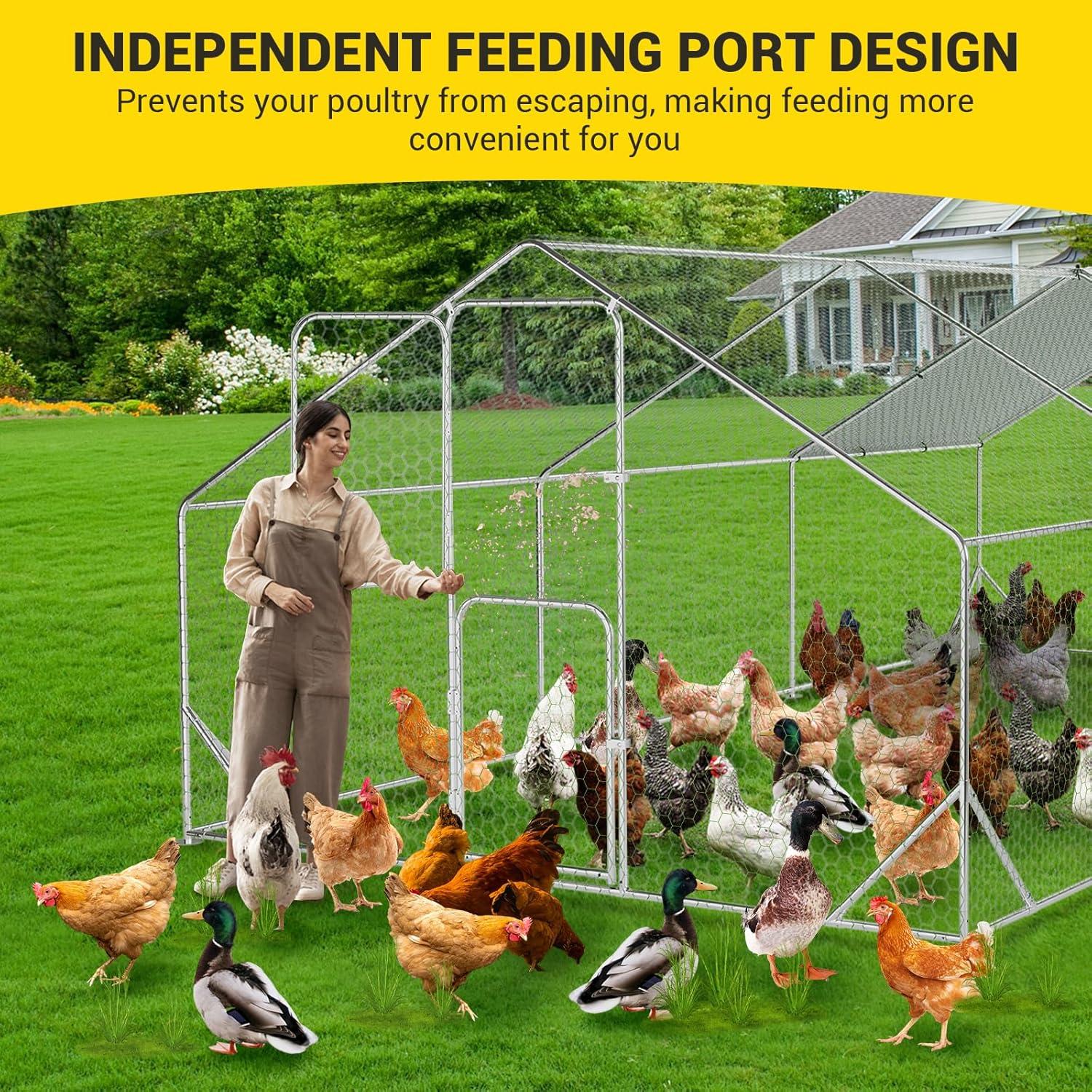 TROPOW Large Metal Chicken Coop, Walk in Chicken Runs with Cover for Yard, Large Chicken Coop with Double Door, Metal Chicken Pens for Outdoor Farm Yard (19.7'L x 9.8'W x 6.6'H)