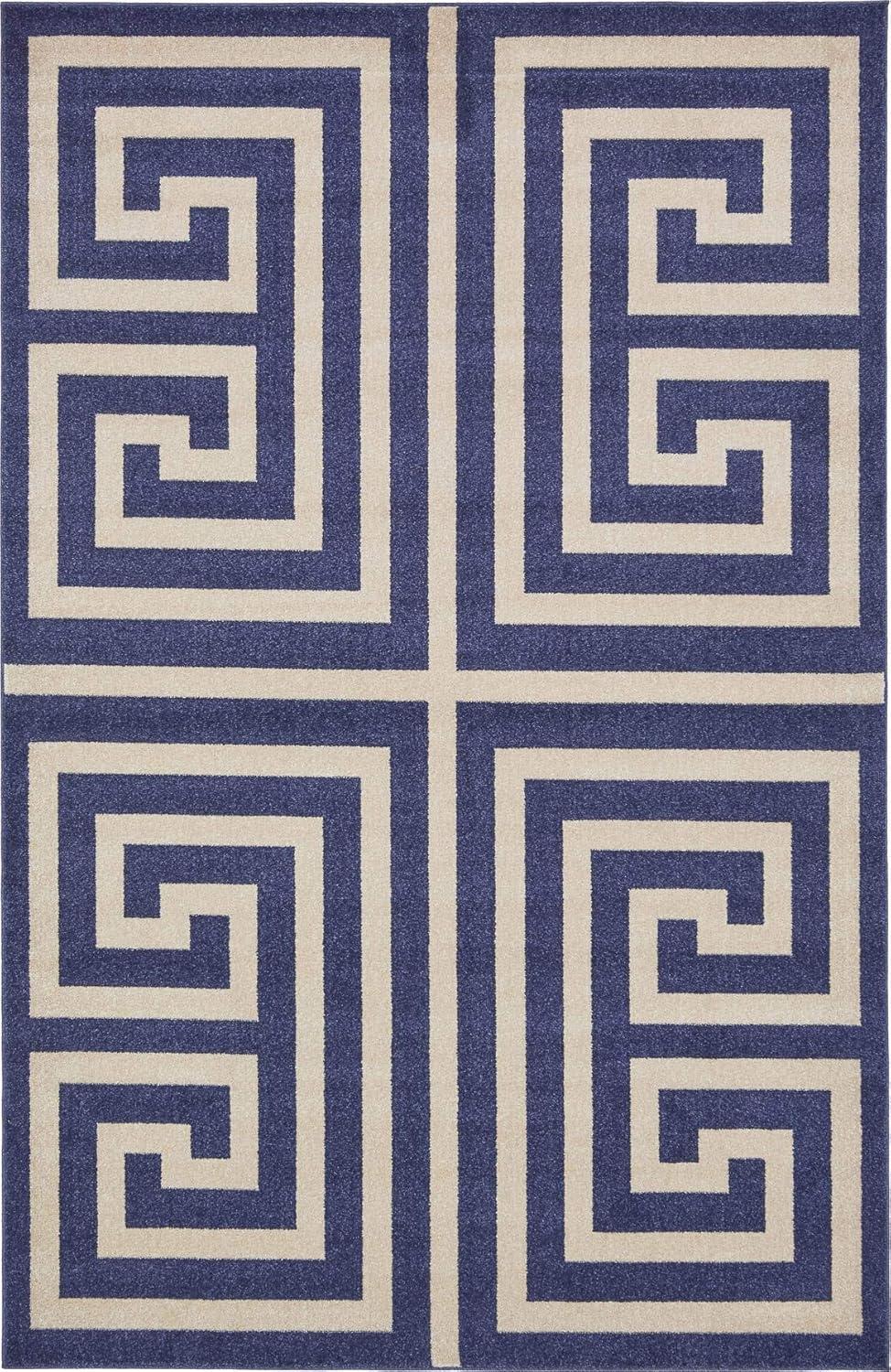 Unique Loom Athens Collection Area Rug - Greek Key (6' 1" x 9' Rectangle Navy Blue/Beige)