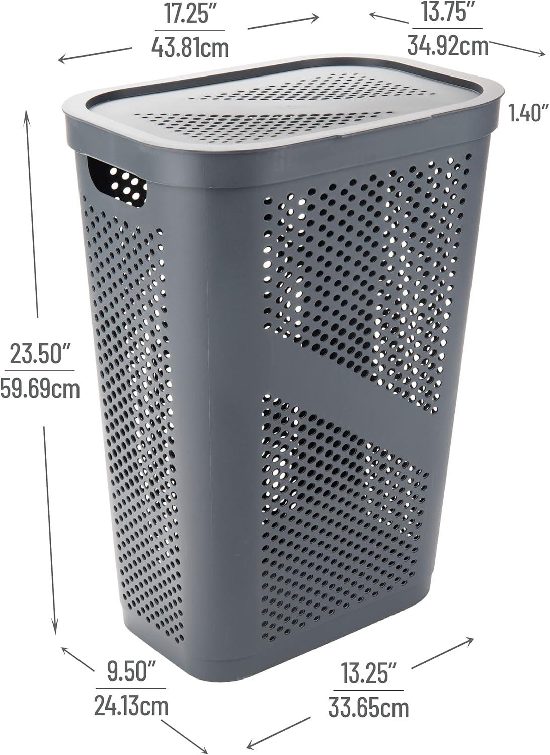 Gray Perforated Plastic Collapsible Laundry Hamper with Lid