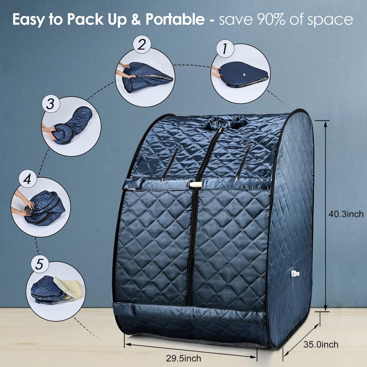 Portable Blue Satin and Polyester Foldable Steam Sauna with Chair