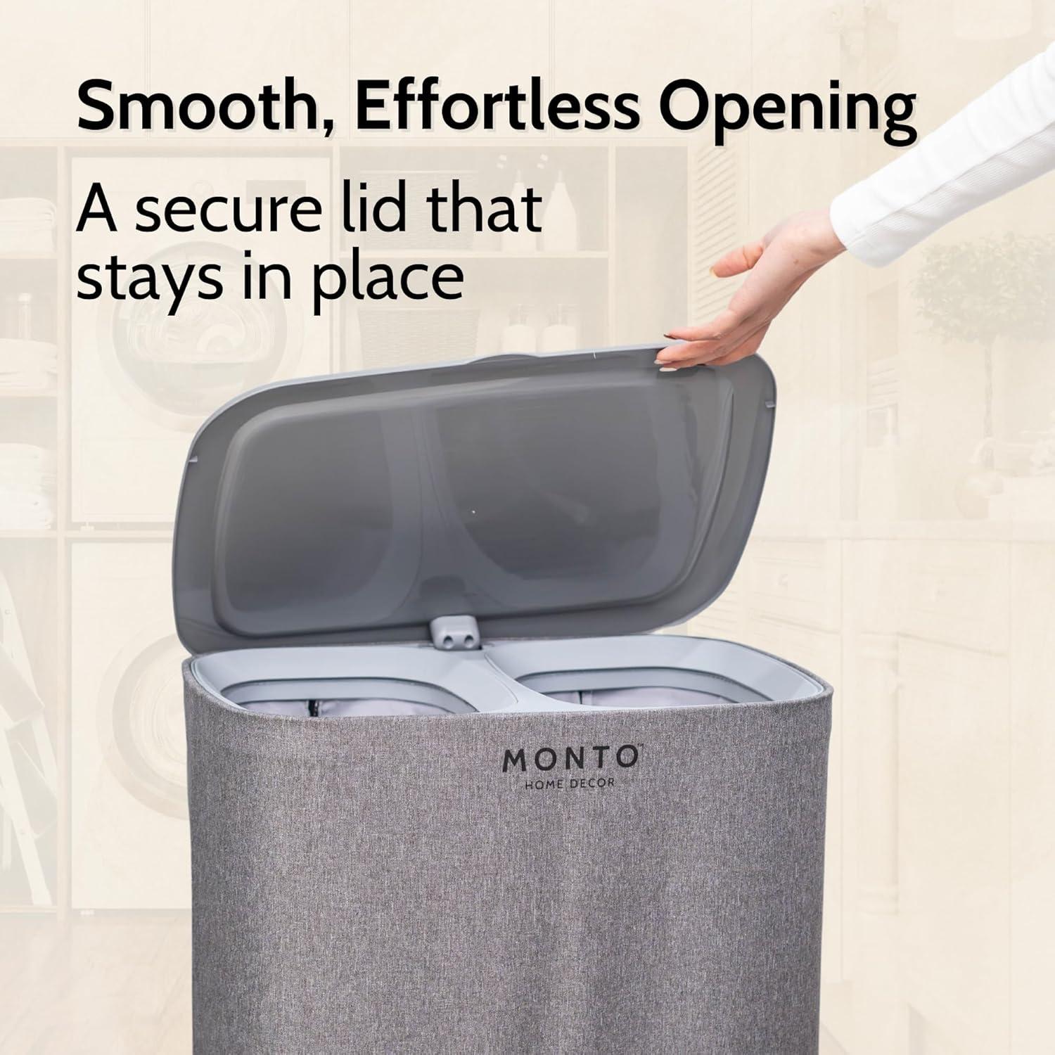 Laundry Hamper – Large Double Compartment Laundry Basket with Lid, Removable Bags, and Handles for Efficient Clothes Sorting – Stylish and Functional (50L, Personal/Kids room)