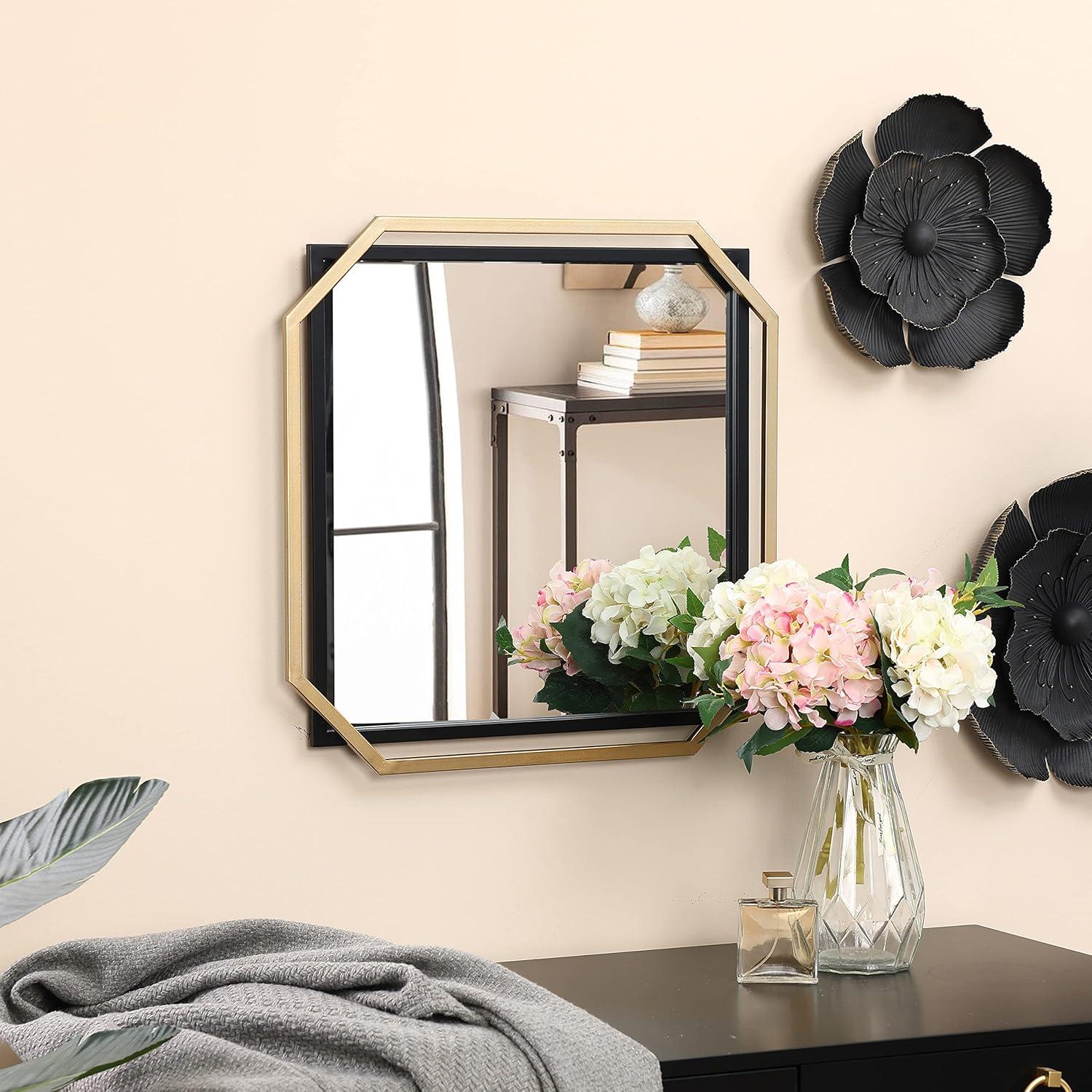 Square Gold and Black Metal Floating Frame Wall Mirror