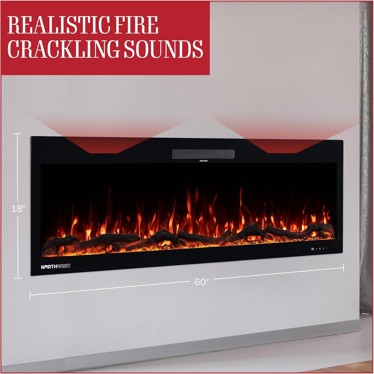 Northwest 60 Inch Electric Fireplace with Fire Crackling Sounds and Remote