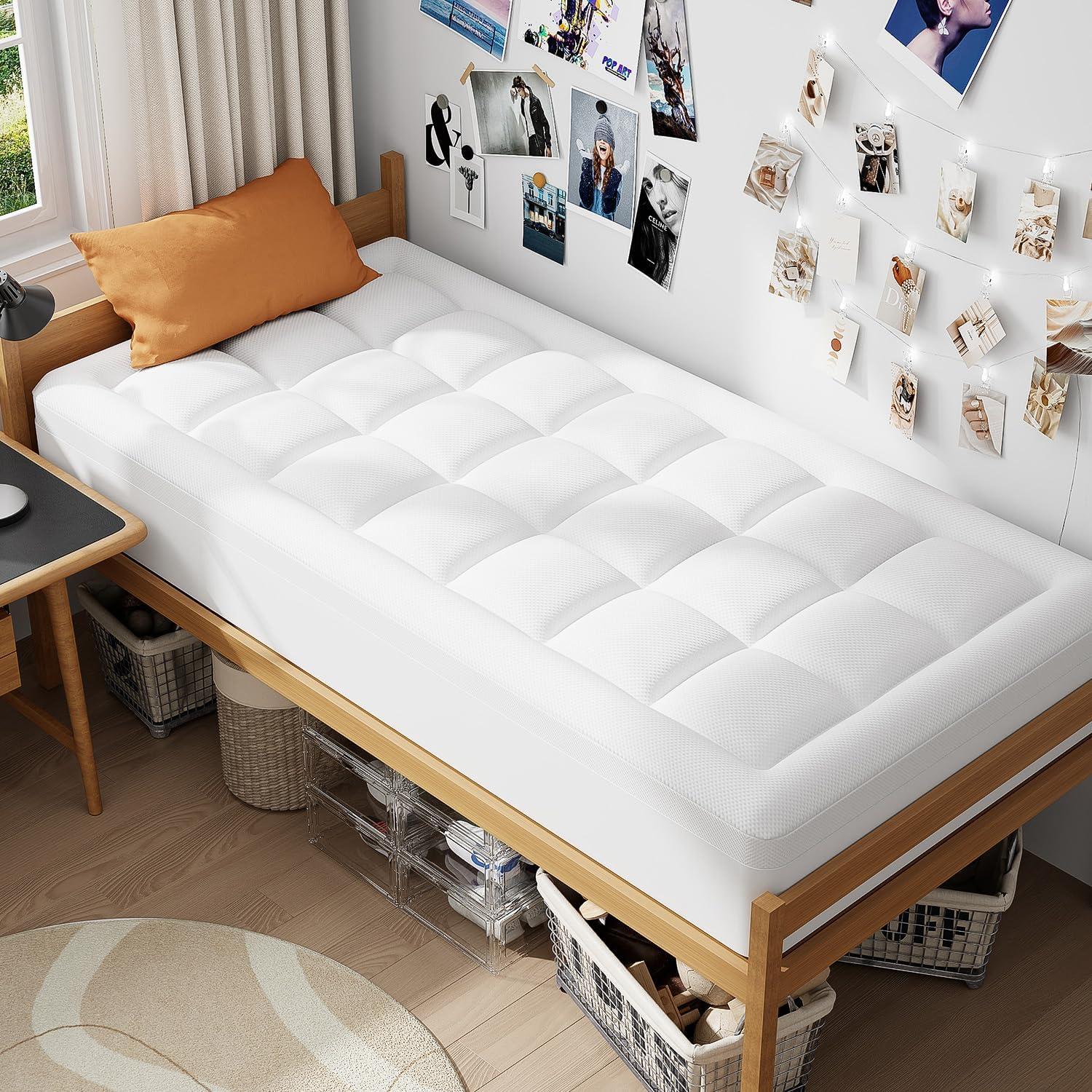 ELEMUSE Twin Size Dual Layer 3 Inch Memory Foam Mattress Topper, 2 Inch Cooling Gel Memory Foam and 1 Inch Thick Soft Pillow Top Mattress Pad Cover for Back Pain Relief, Bed Topper for Side Sleep