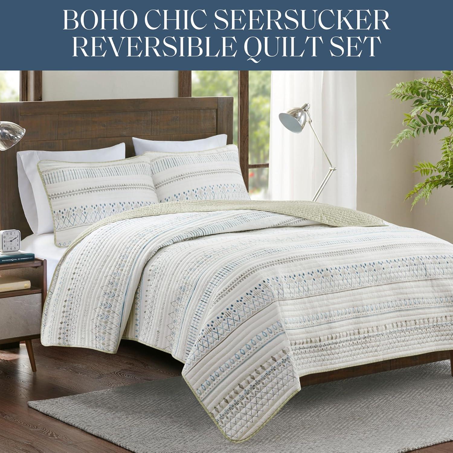 Madison Park Fraser 3 Piece Printed Seersucker Quilt Set