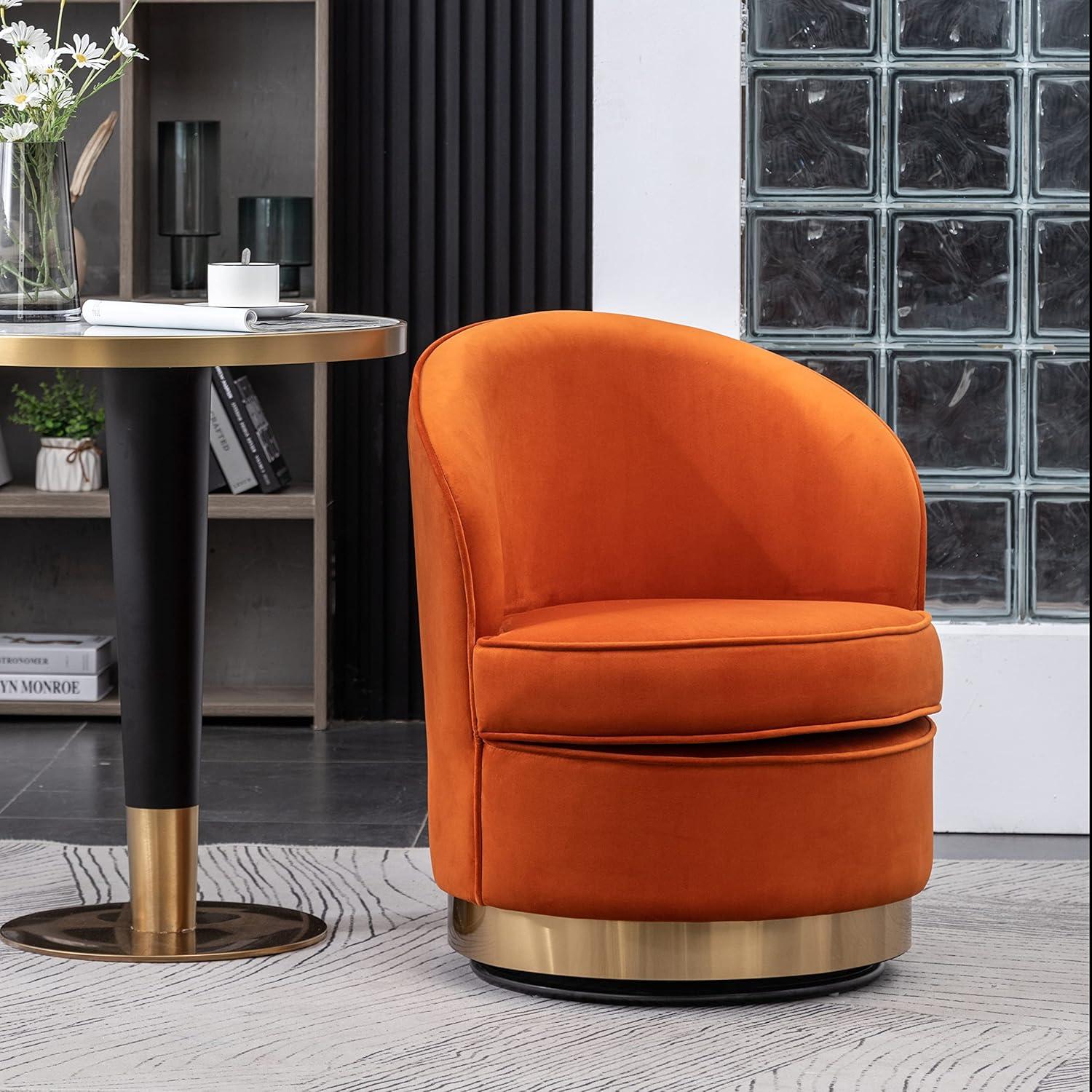 Wania Contemporary Velvet Swivel Chair in Orange