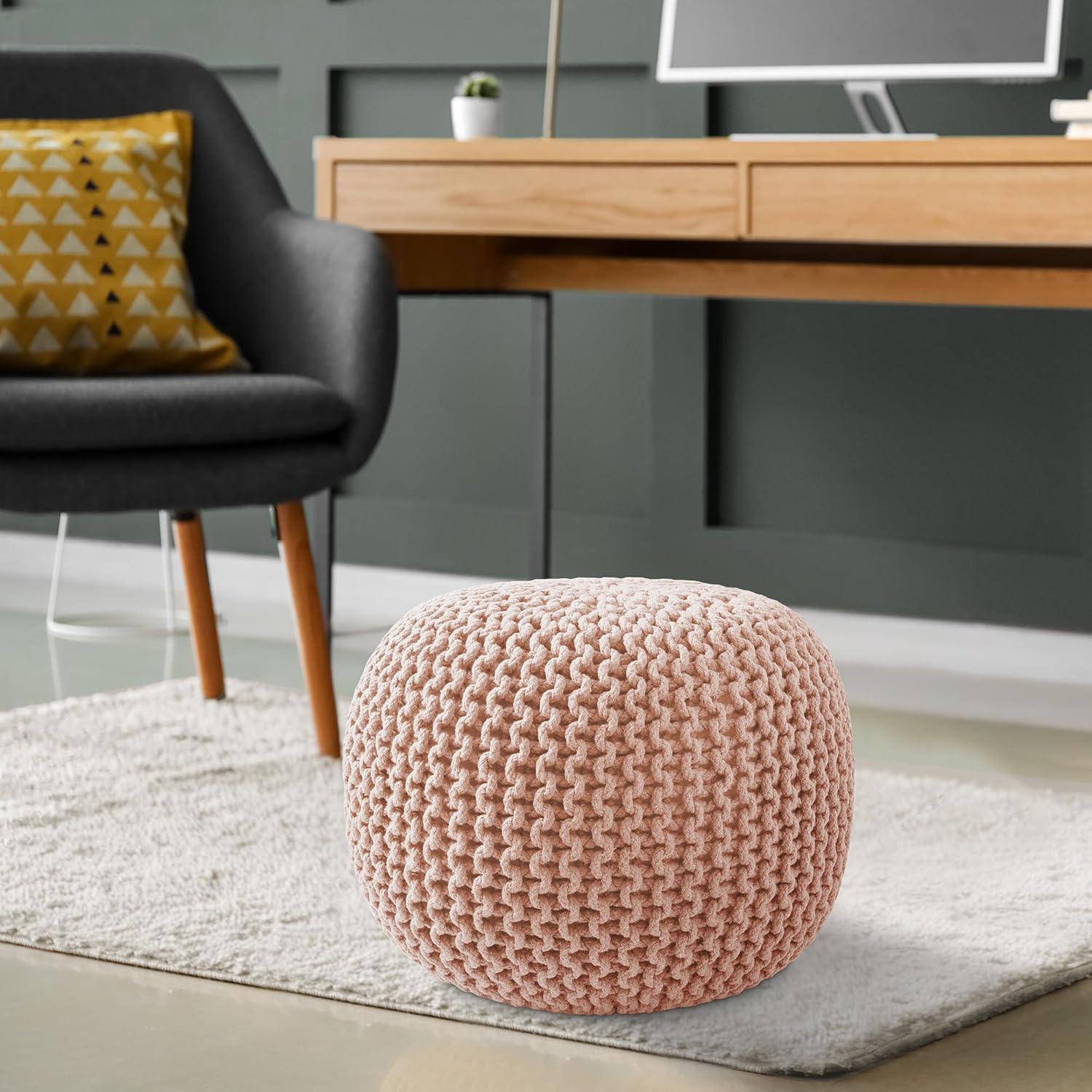 Casafield Pouf Ottomans, Cotton Knit Foot Stools, Boho Floor Pouffes for Living Room