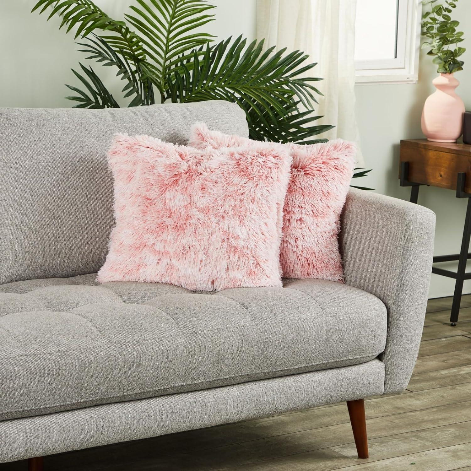 Blush Pink Faux Fur 18x18 Euro Throw Pillow Covers