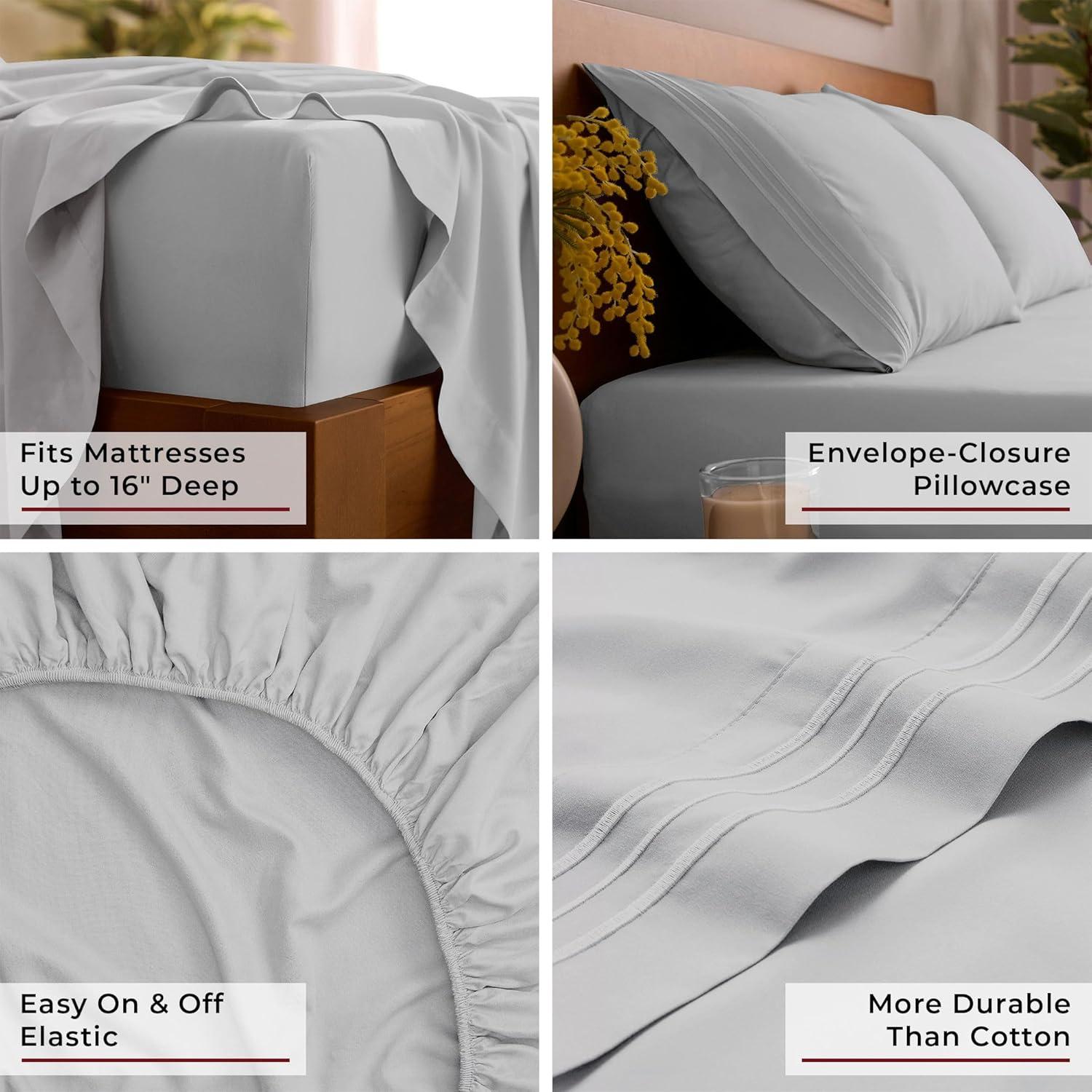 Mellanni Brushed Microfiber Sheet Set, Queen, Light Gray, 4 Piece