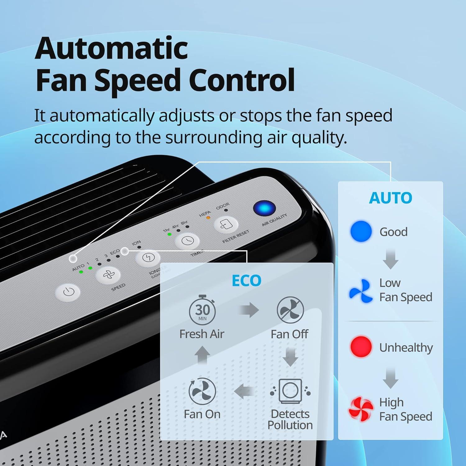 Black Ionic HEPA Air Purifier with Odor Absorbing Filter