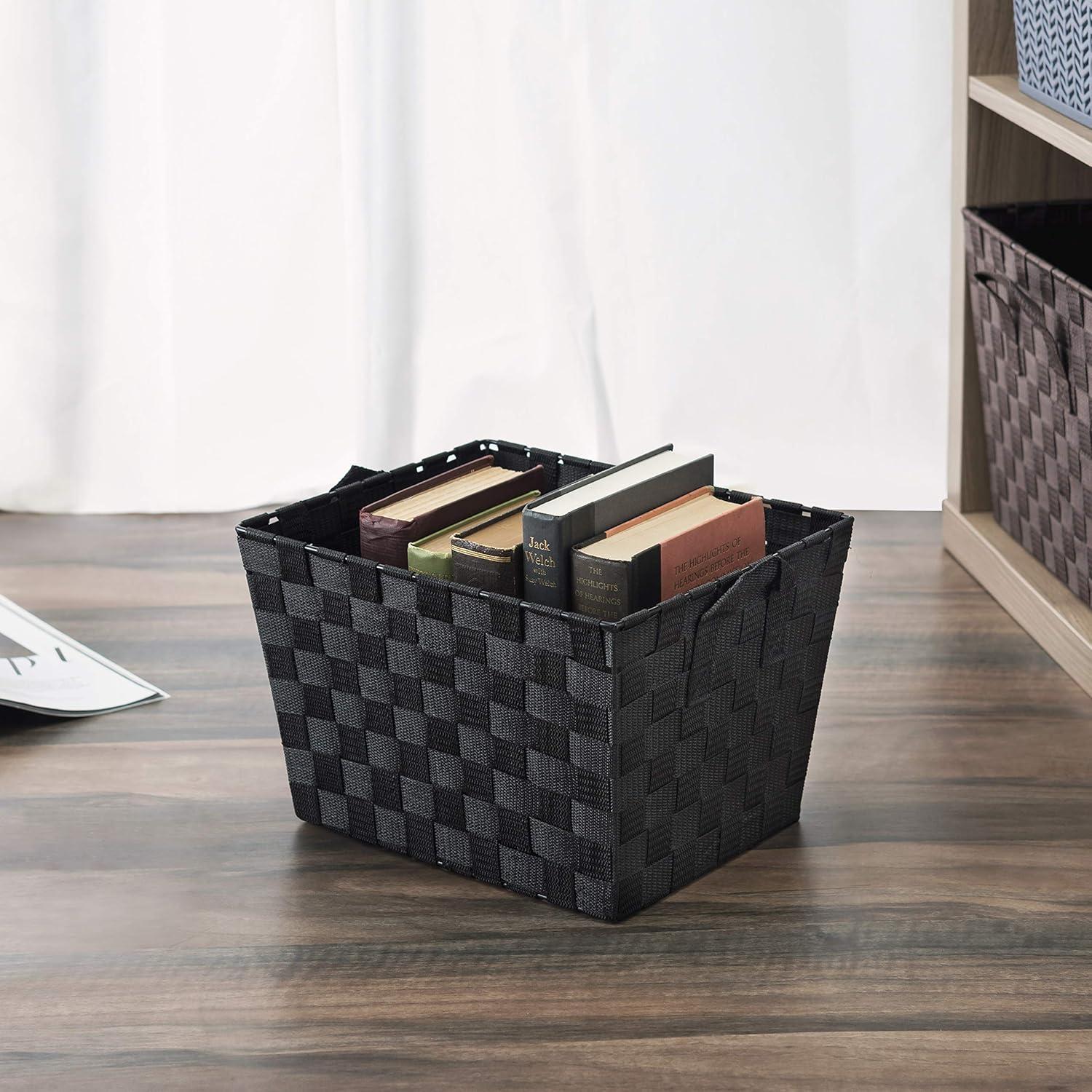 Home Basics Medium Polyester Woven Strap Open Bin, Black