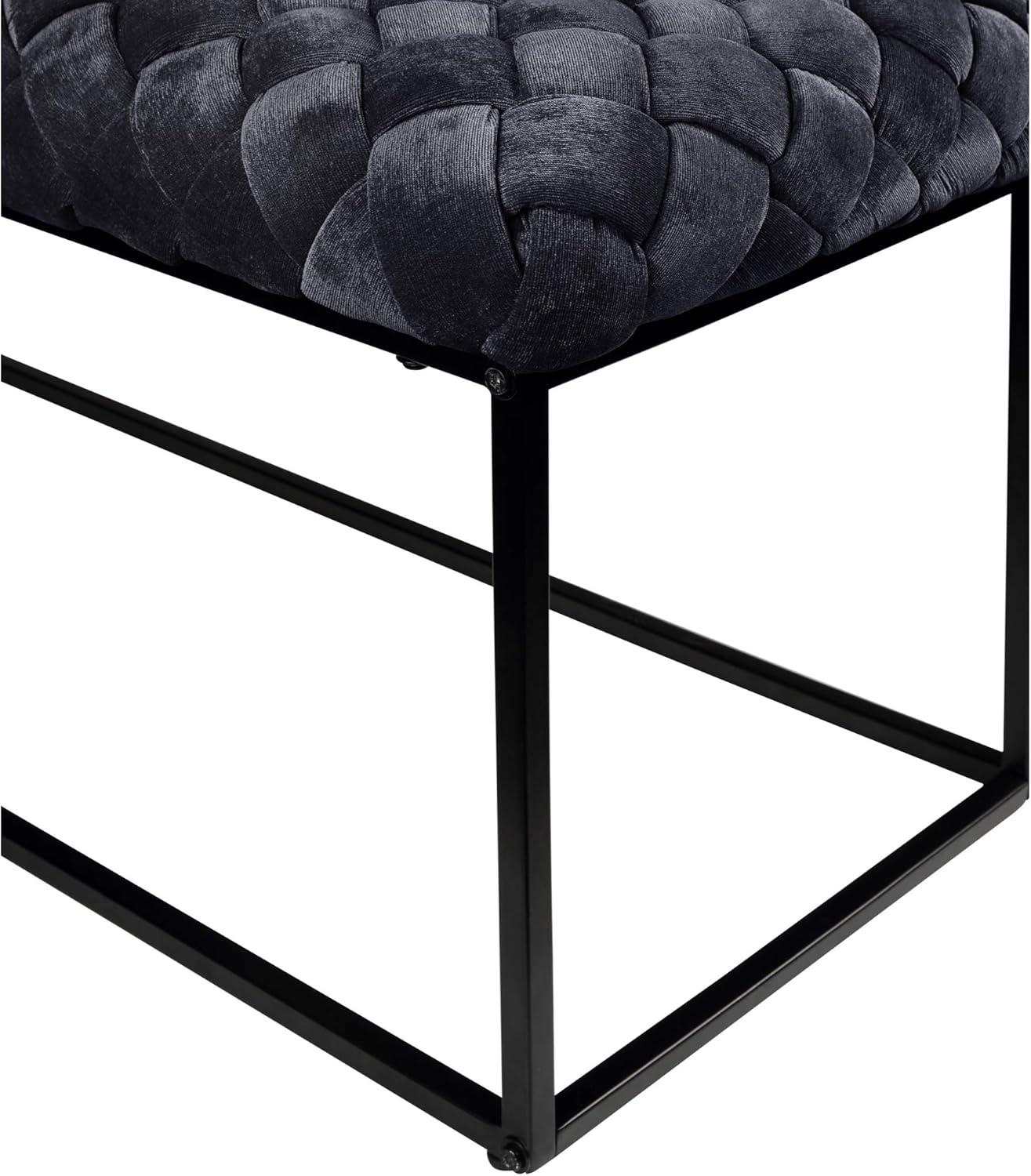 Loft Lyfe Lilah Black Velvet Bench - Upholstered, Hand Woven, Foam Filled