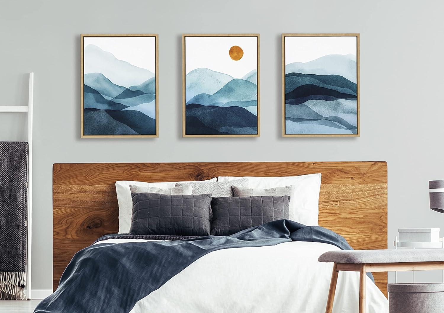 Sylvie Blue Mountain Range 18 in x 24 in Framed Painting Canvas Art Prints, by Kate and Laurel Set of 3