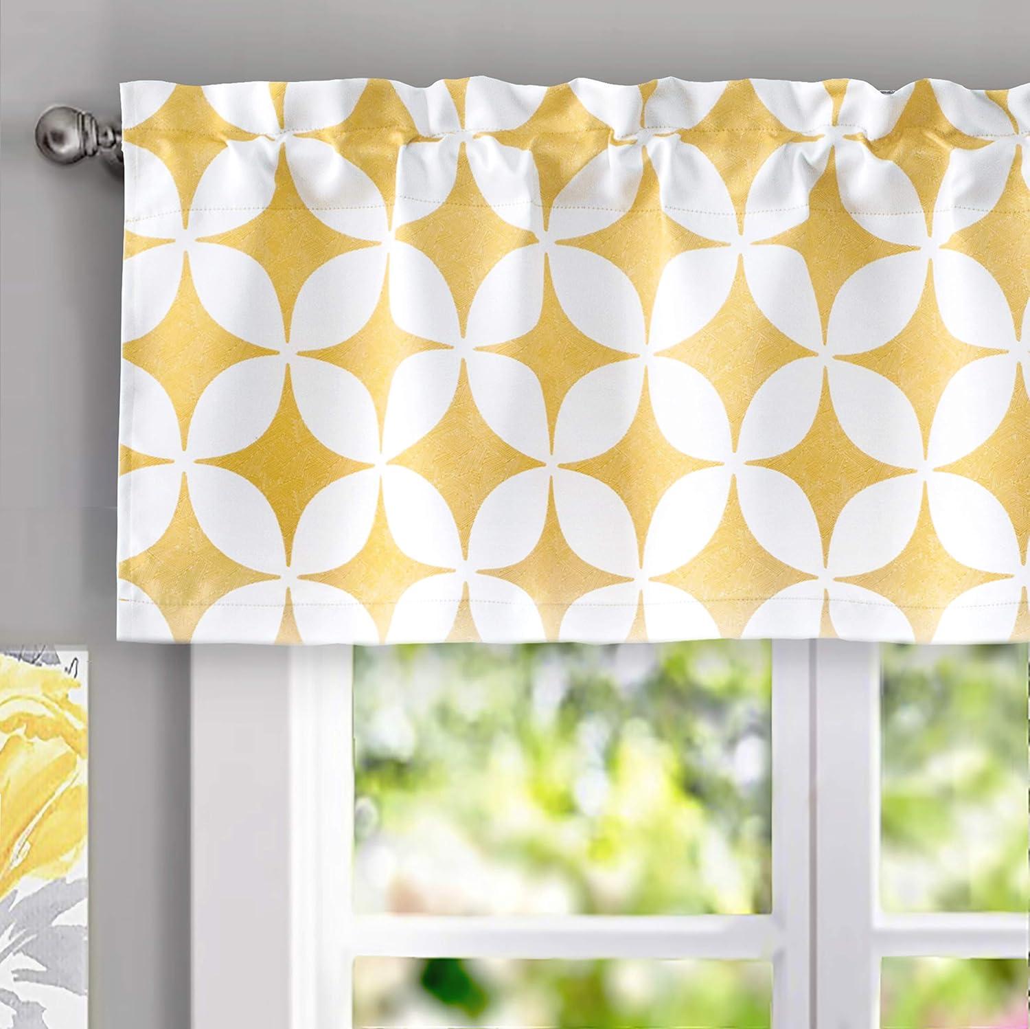 Yellow and White Geometric Blackout Rod Pocket Valance