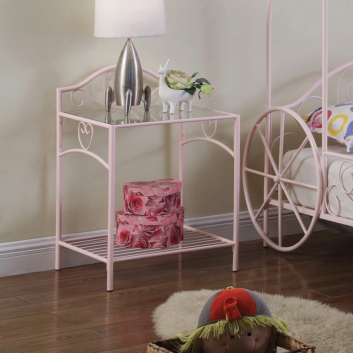 Powder Pink Glass Top 2-Drawer Nightstand