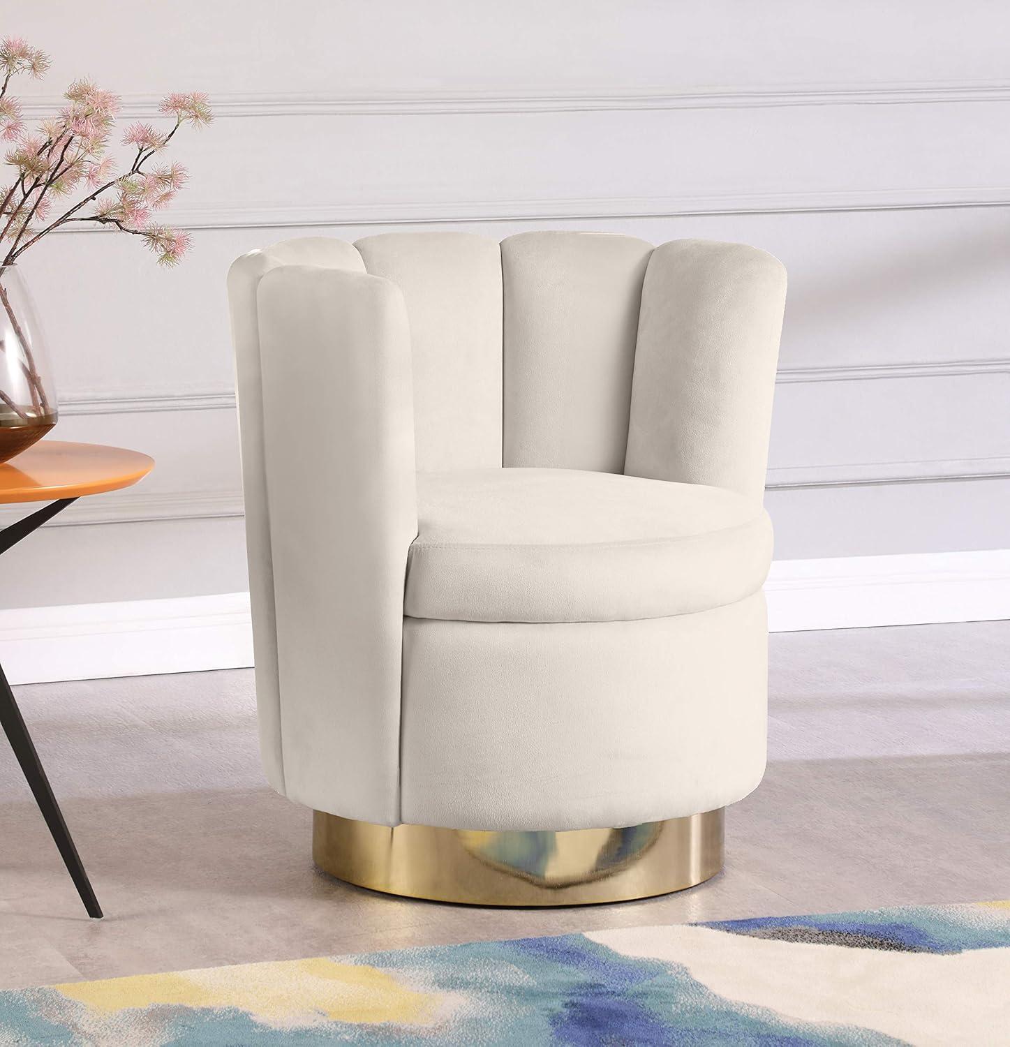 Meridian Furniture Lily Cream Velvet Swivel Accent Chair