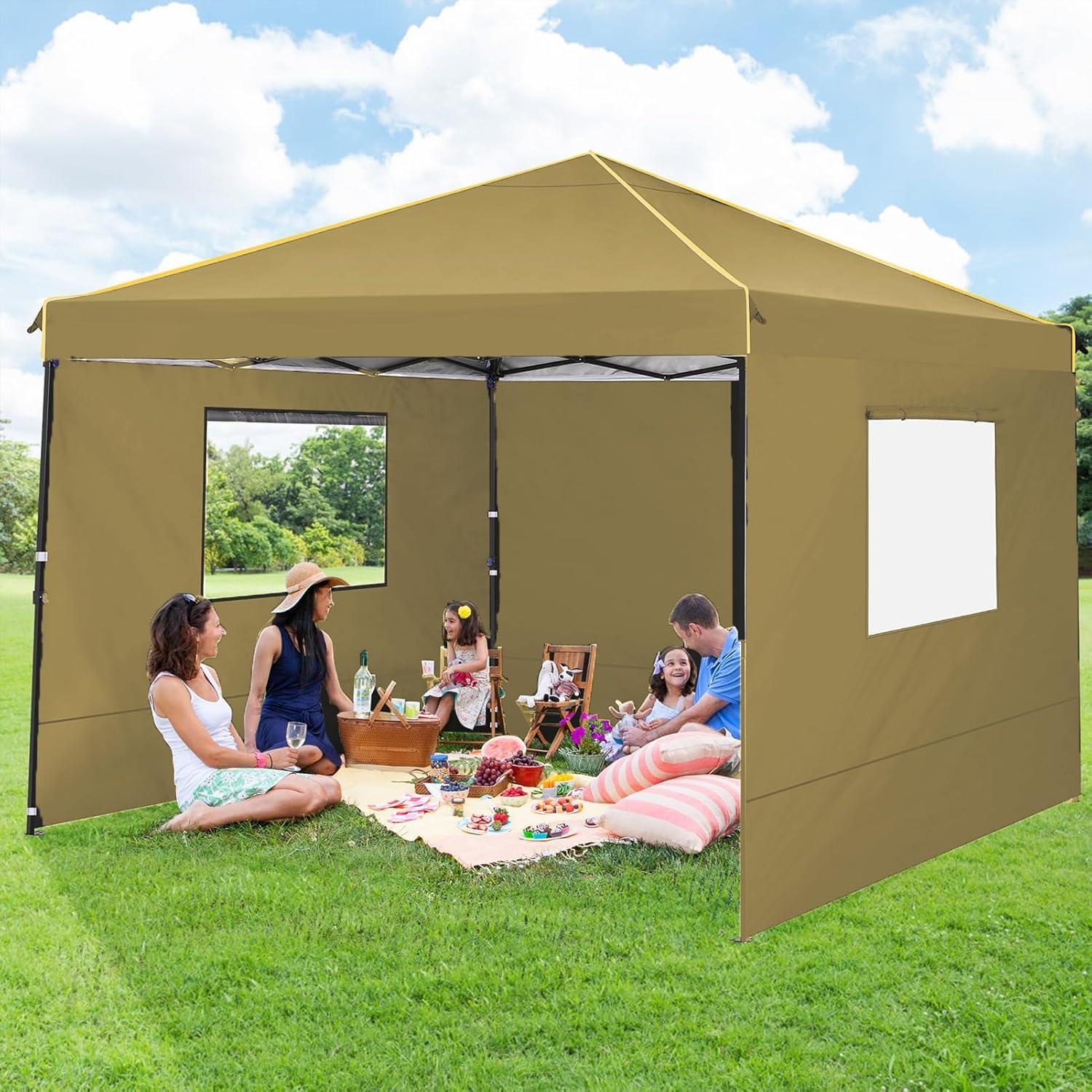 Khaki 10x10 Waterproof Alloy Steel Pop Up Canopy Tent