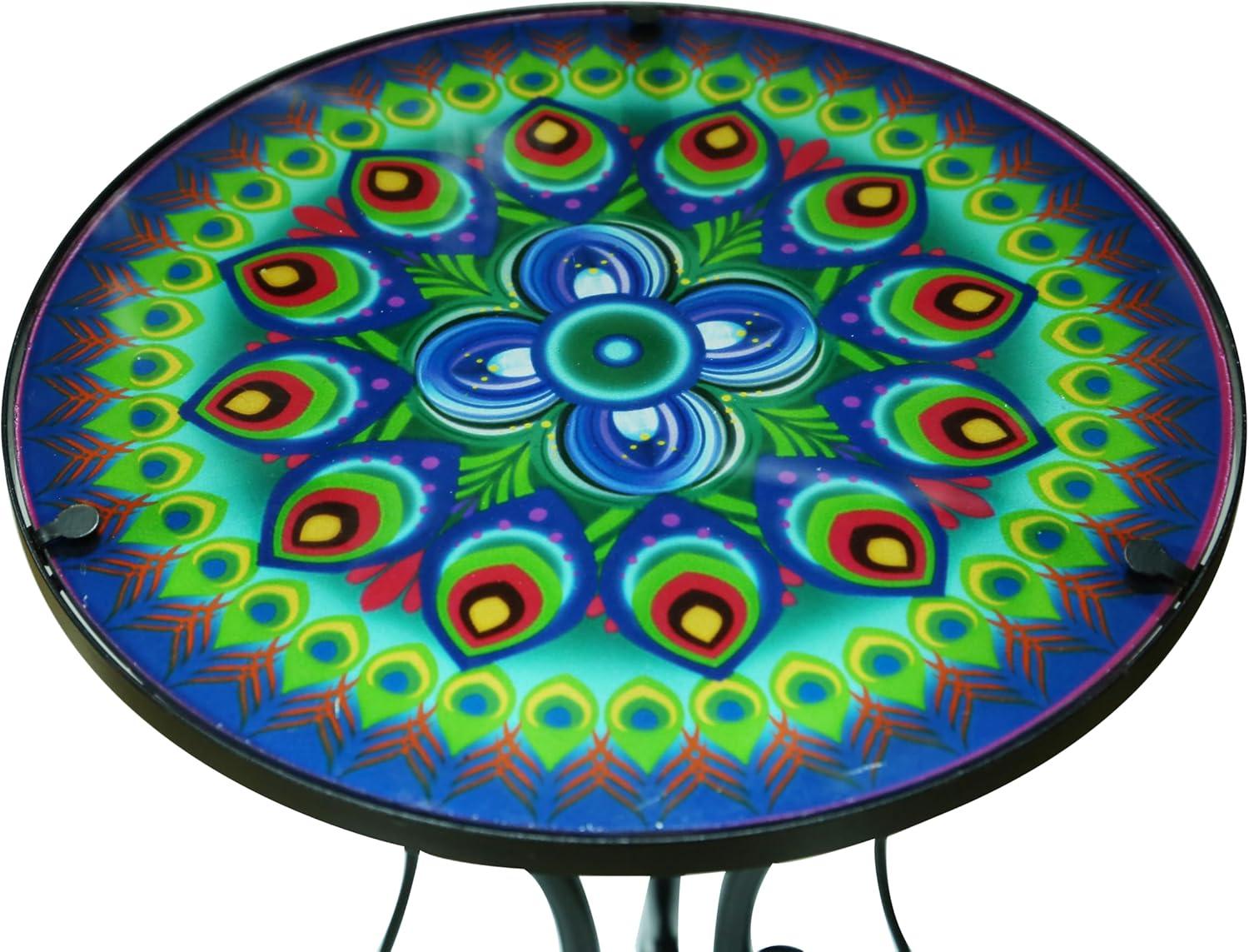 22" Peacock Design Glass & Metal Side Table by Trademark Innovations