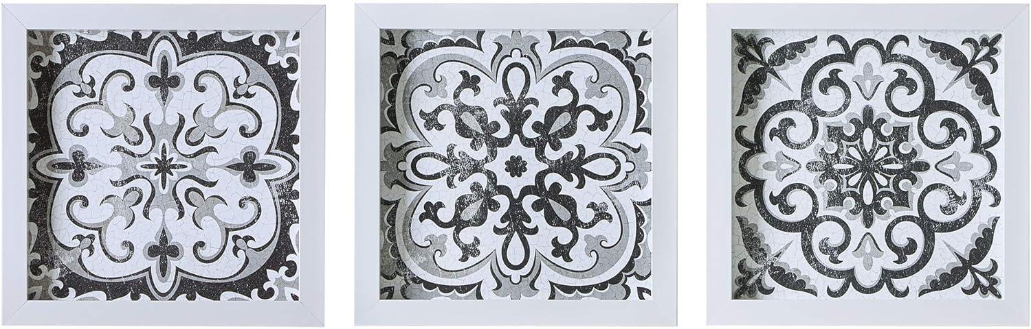 Black and White Medallion Tile 3-Piece Wall Art Set