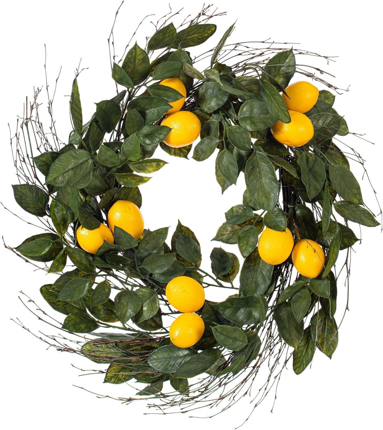 24" Green and Yellow Artificial Lemon Leaf Wreath