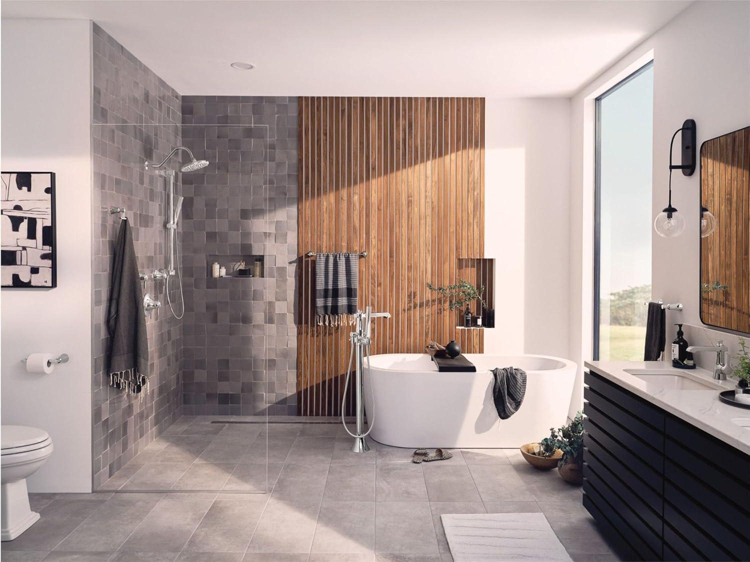 Flara Single Handle Floor Mount Freestanding Tub Filler with Handshower