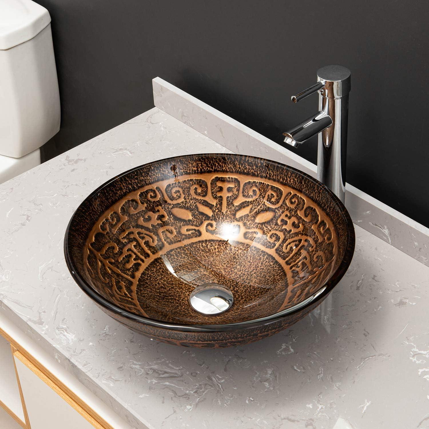 Vinnova Enna 16.5'' Brown Tempered Glass Circular Bathroom Sink