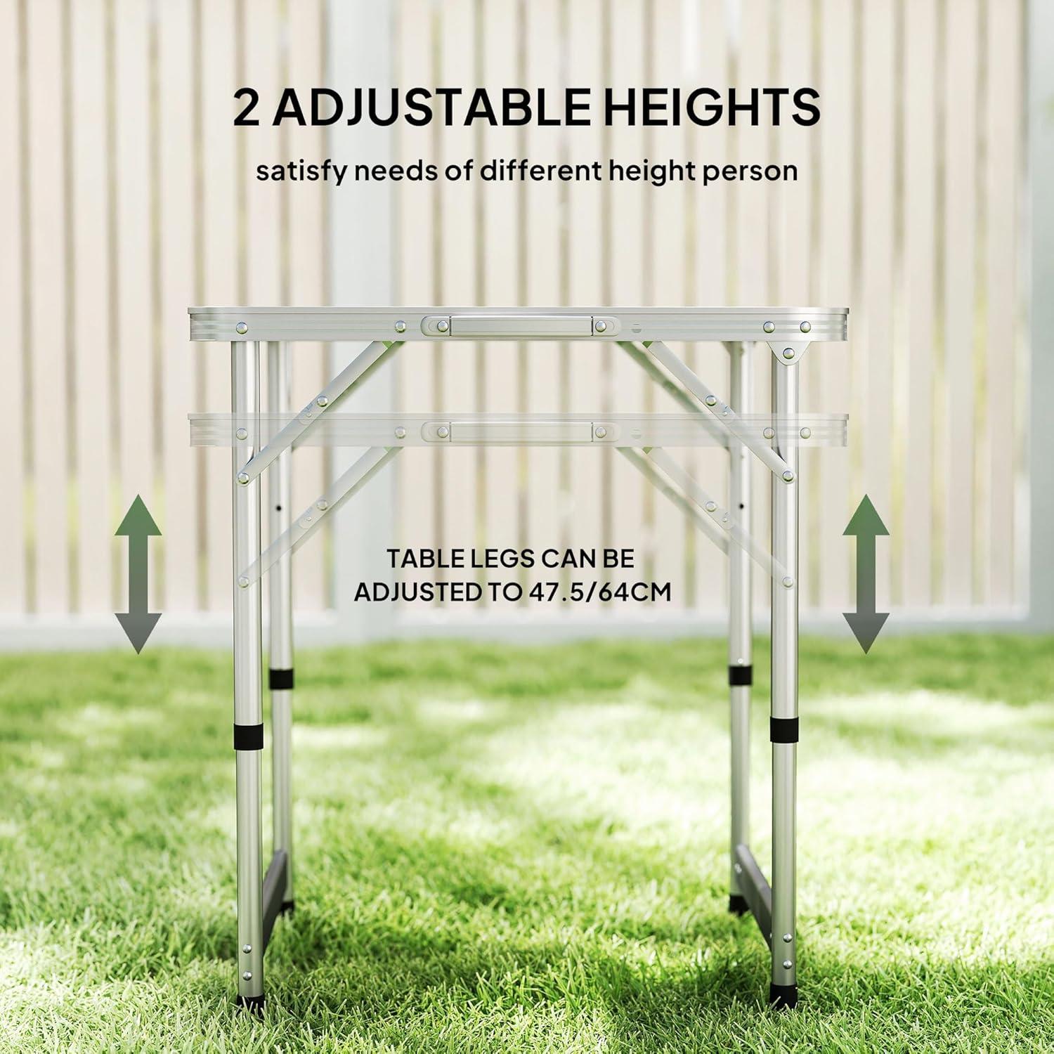 Outsunny 23" Folding Camping Table Beach Table with Height Adjustability, Lightweight Portable Table with Handle, Outdoor Folding Table Accessory