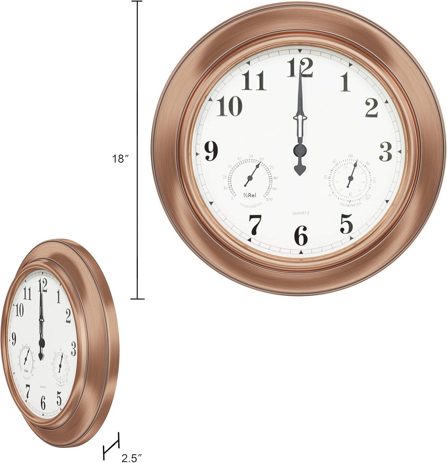 Pure Garden Indoor Outdoor Clock Thermometer Combo - 18-Inch Waterproof Outdoor Wall Clock with Temperature and Humidity by Pure Garden