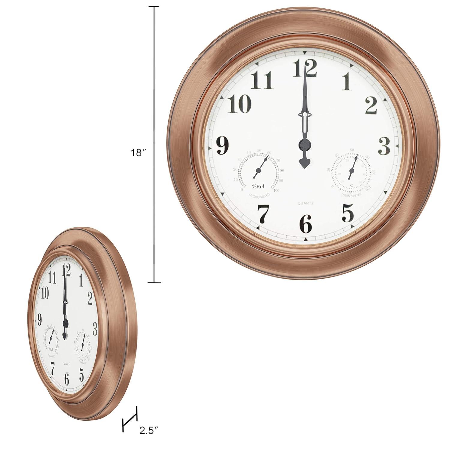 Pure Garden Indoor Outdoor Clock Thermometer Combo - 18-Inch Waterproof Outdoor Wall Clock with Temperature and Humidity by Pure Garden