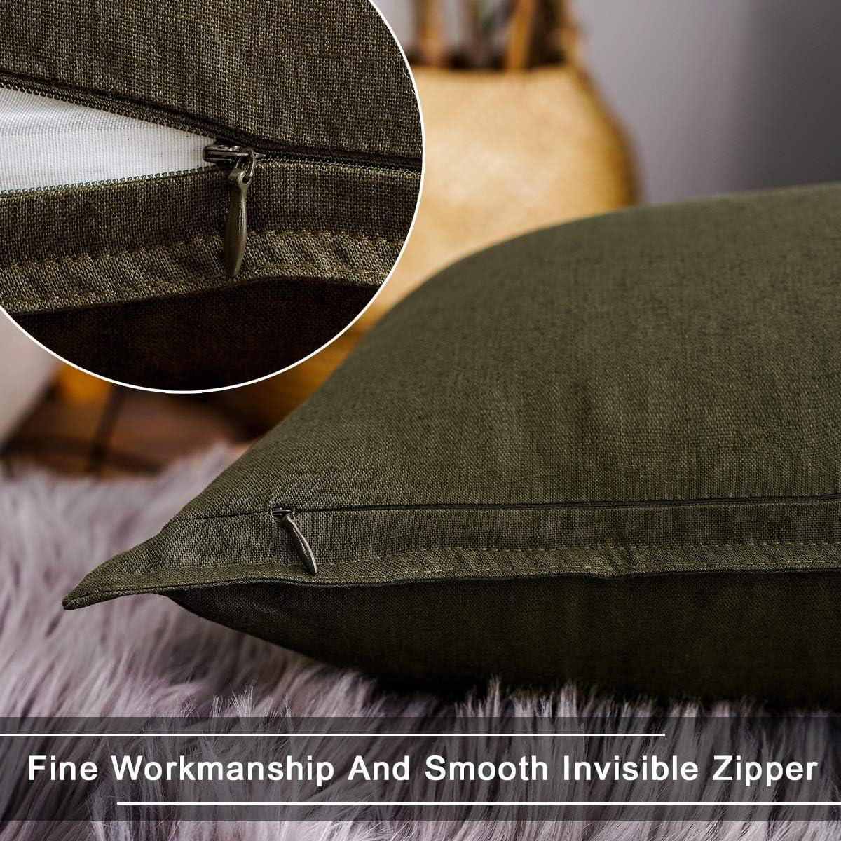 Jeanerlor Natural Cotton Linen Soft Soild Decorative Square Throw Pillow Covers Set Cushion Case for Sofa Bedroom Car24 x 24 Inch 60 x 60cm,Olive Green