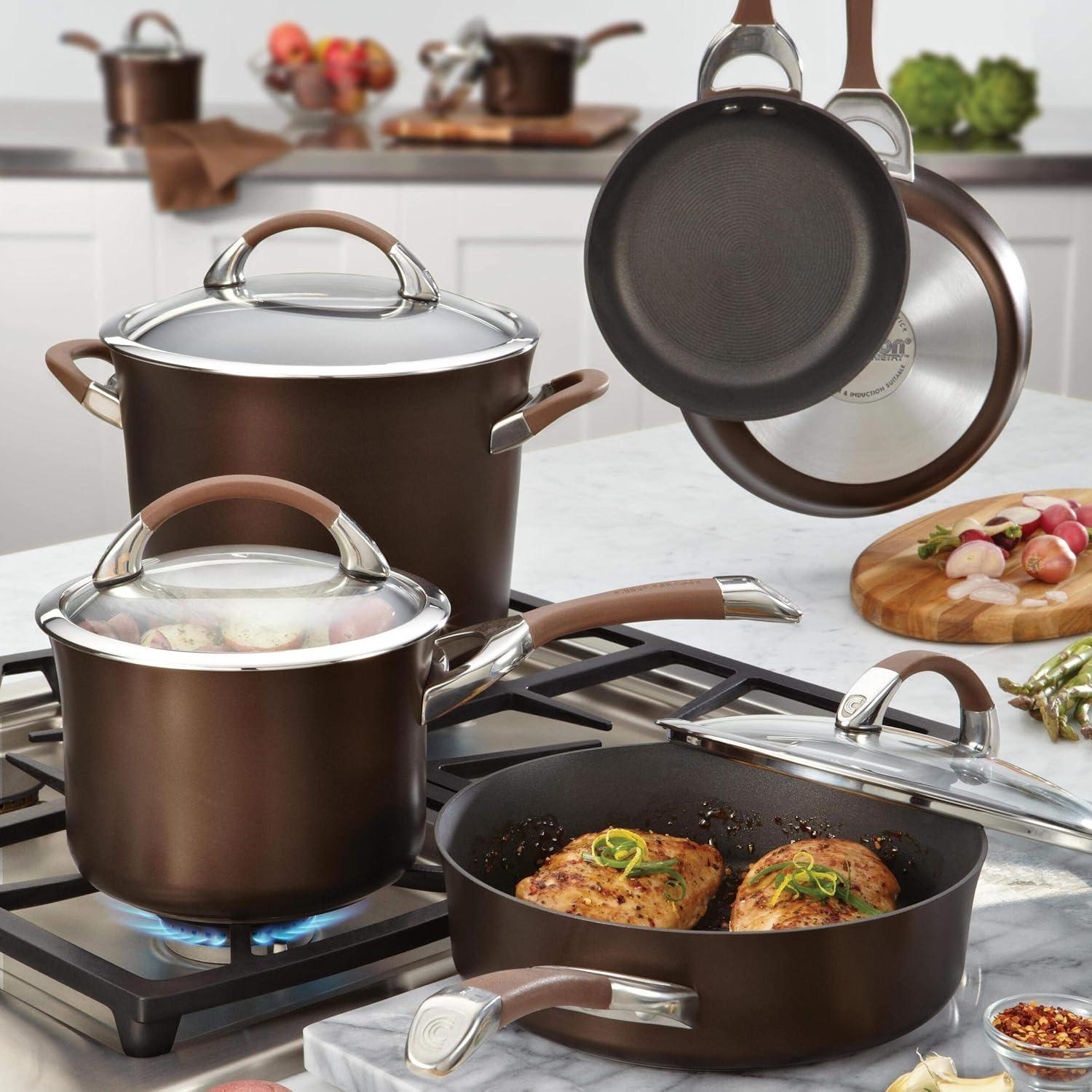 Circulon Symmetry 11 Piece Cookware Set - Chocolate: Nonstick Pans, Hard Anodized, Soft-Grip Handles, Induction Compatible