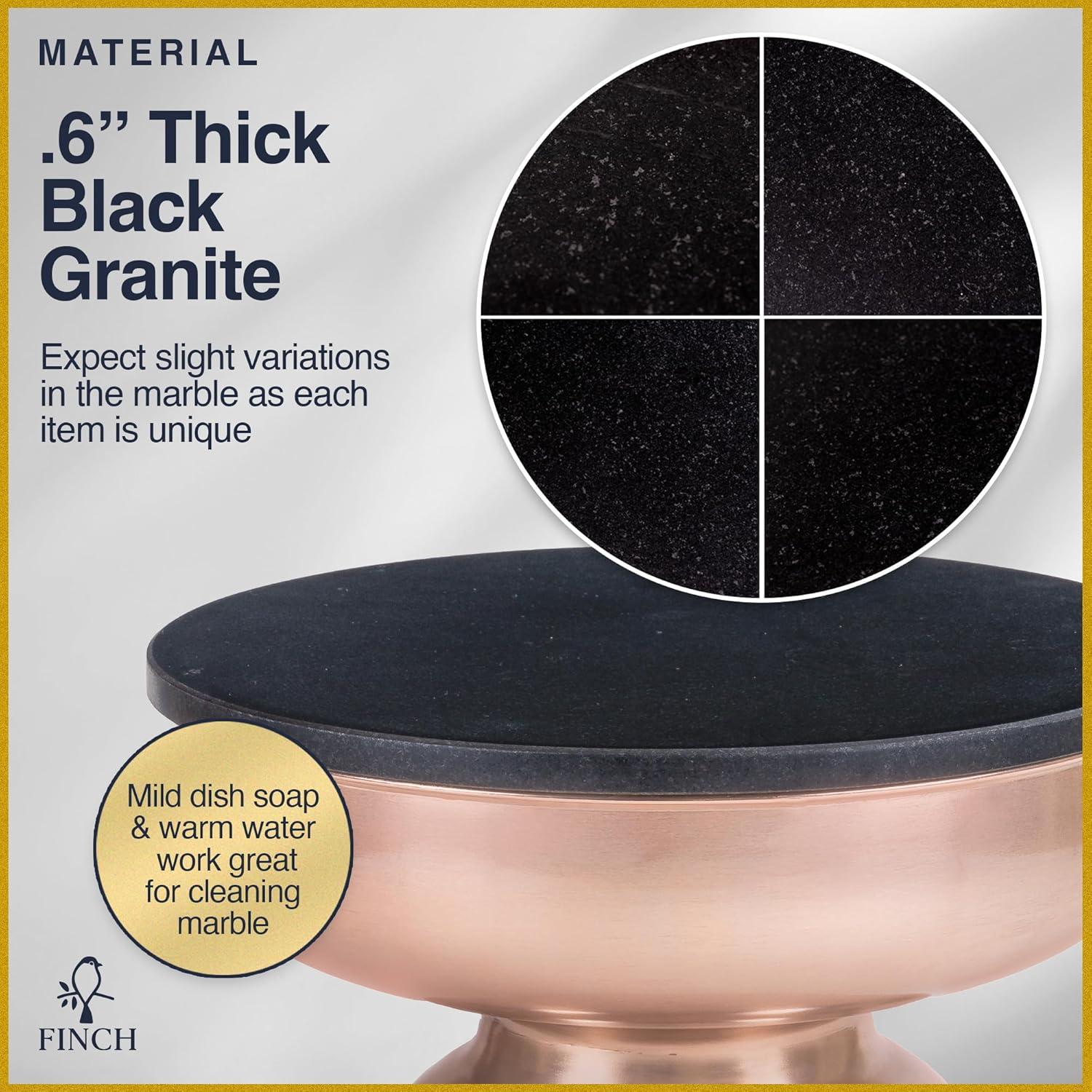 Finch Finch Adler Rothko Accent Side Table, Granite Top, Brushed Brass or Rose Gold Base, Hourglass Shape