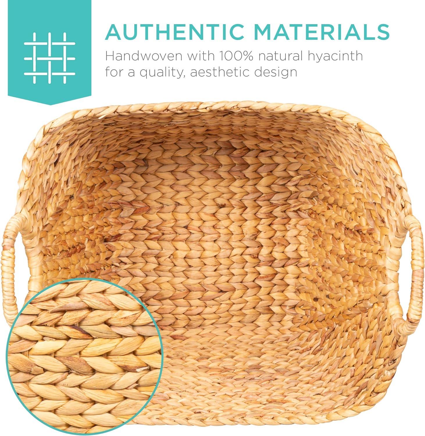 Large Vintage Laundry Basket Multipurpose Hyacinth  Basket  Handwoven French-Style Organizer Tote for Bedroom  Living Room  Bathroom  w/Handles - Natural