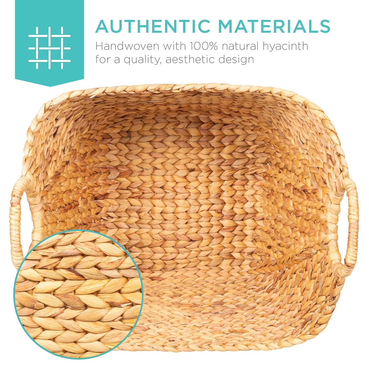Large Vintage Laundry Basket Multipurpose Hyacinth  Basket  Handwoven French-Style Organizer Tote for Bedroom  Living Room  Bathroom  w/Handles - Natural