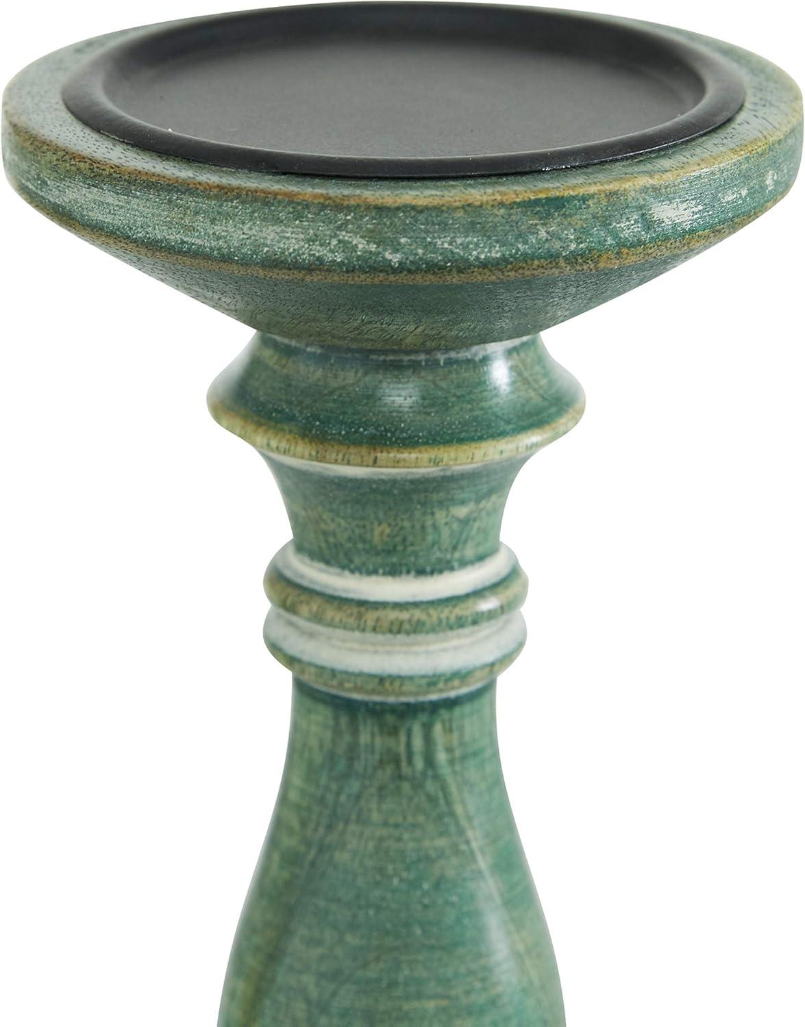 DecMode 3 Candle Green Wood Candle Holder, Set of 3