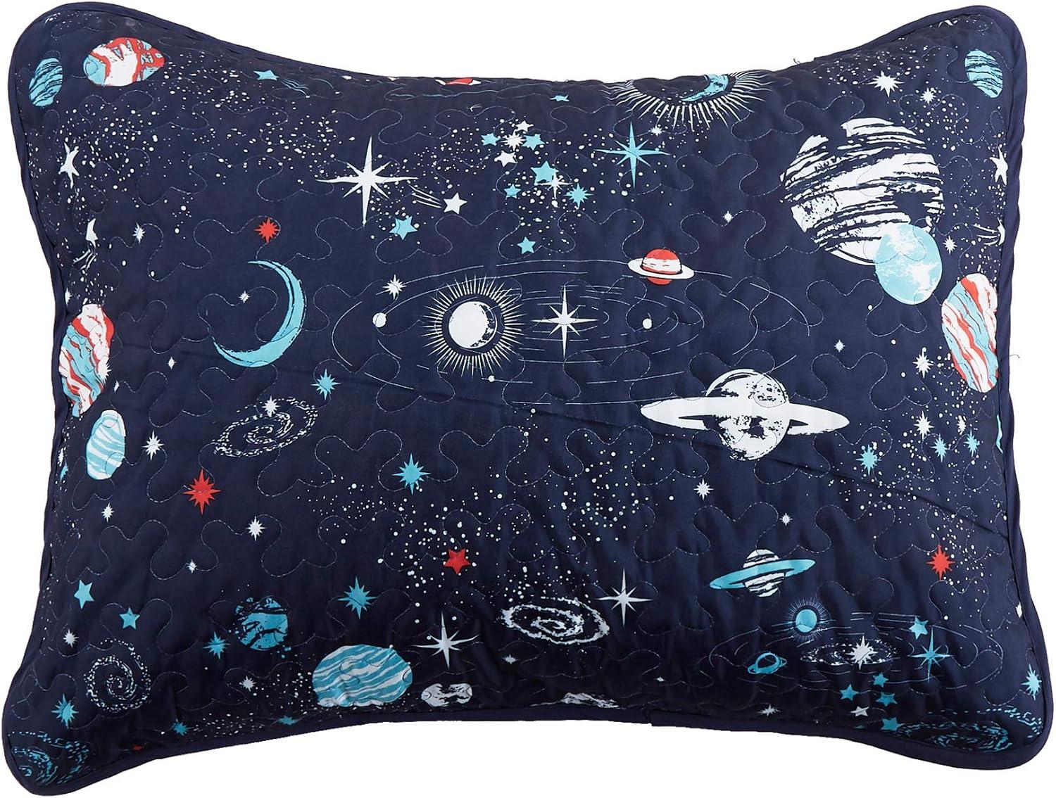 Blue Galaxy Space Theme Full Quilt Set with Pillow Shams